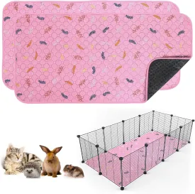 2 Pack Washable Guinea Pig Pee Pads, 24" x 48" Waterproof Reusable Guinea Pig Cage Liners, Absorbent Bedding Training Mat for Small Animal Guinea Pigs Rabbit Bunny Hamster - Pink