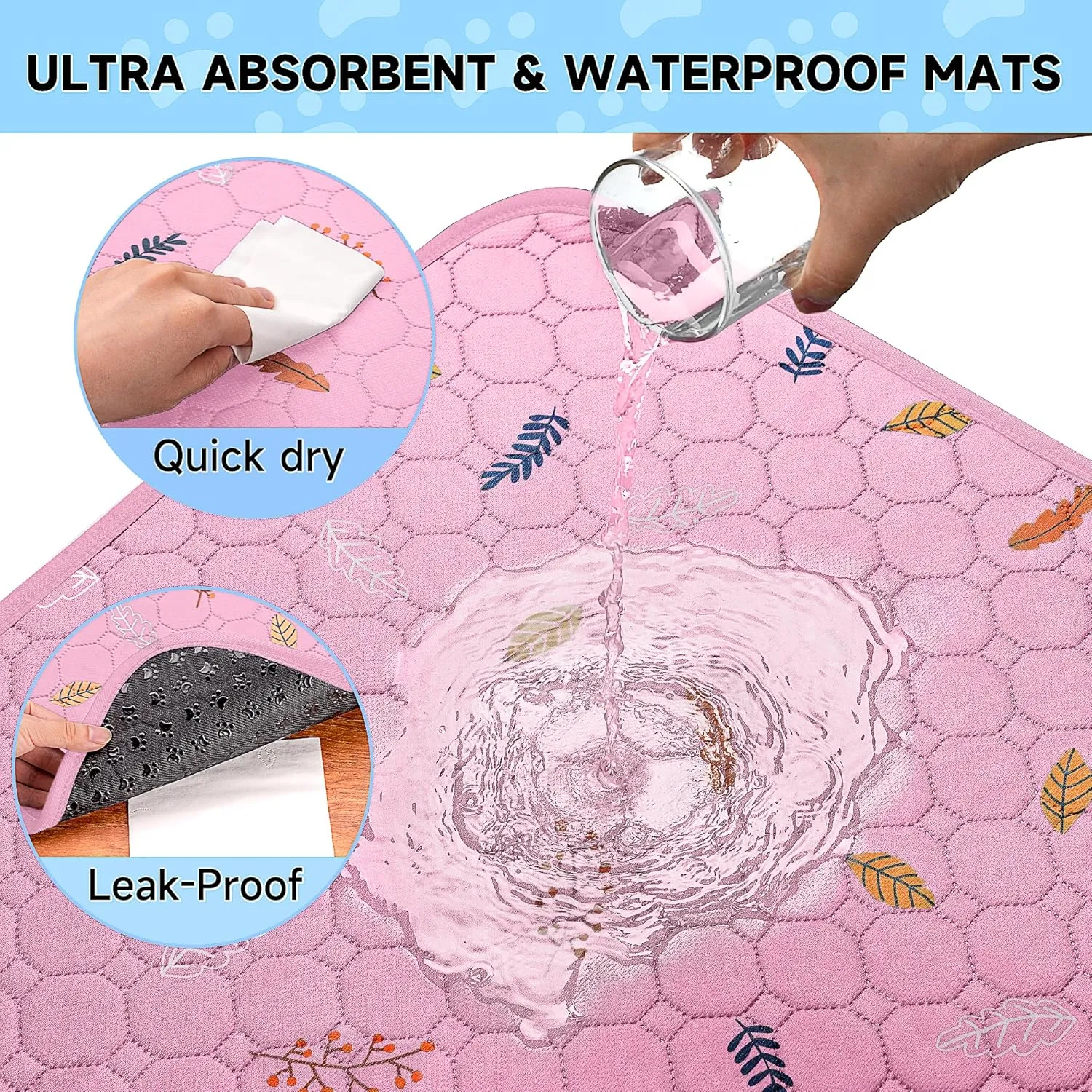 2 Pack Washable Guinea Pig Pee Pads, 24" x 48" Waterproof Reusable Guinea Pig Cage Liners, Absorbent Bedding Training Mat for Small Animal Guinea Pigs Rabbit Bunny Hamster - Pink