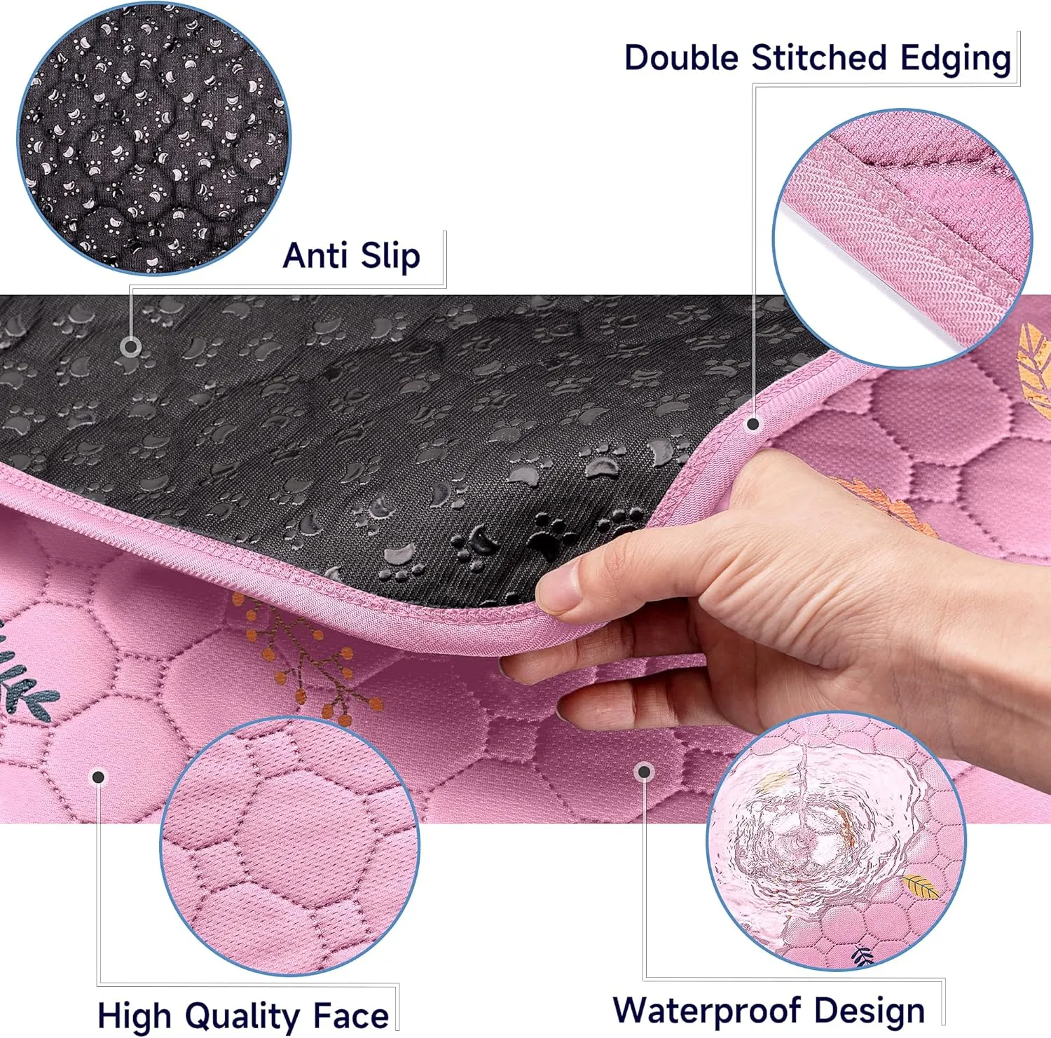2 Pack Washable Guinea Pig Pee Pads, 24" x 48" Waterproof Reusable Guinea Pig Cage Liners, Absorbent Bedding Training Mat for Small Animal Guinea Pigs Rabbit Bunny Hamster - Pink