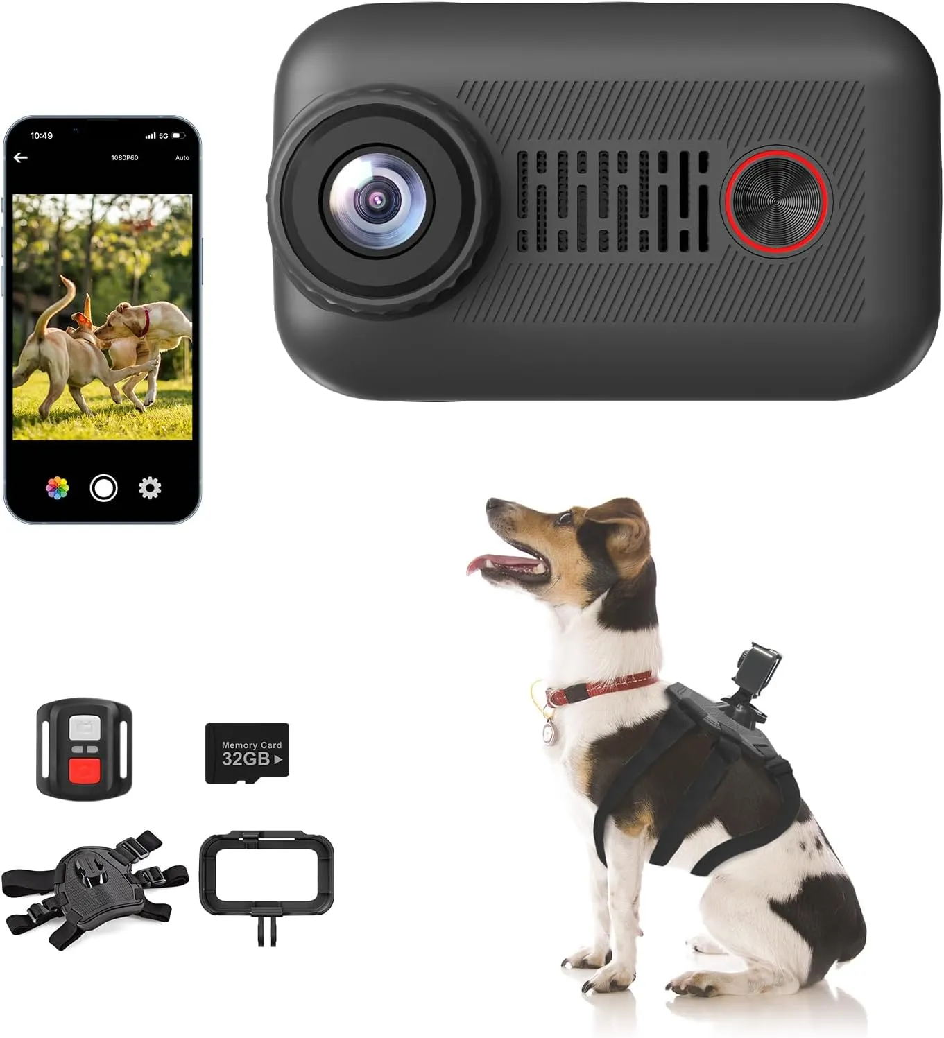 2K Pet Collar Camera with Phone App 32GB SD Card 20MP Dog Collar Camera, PetCamera with Remote, Accessories Newly Upgraded Multifunctional ActionCamera
