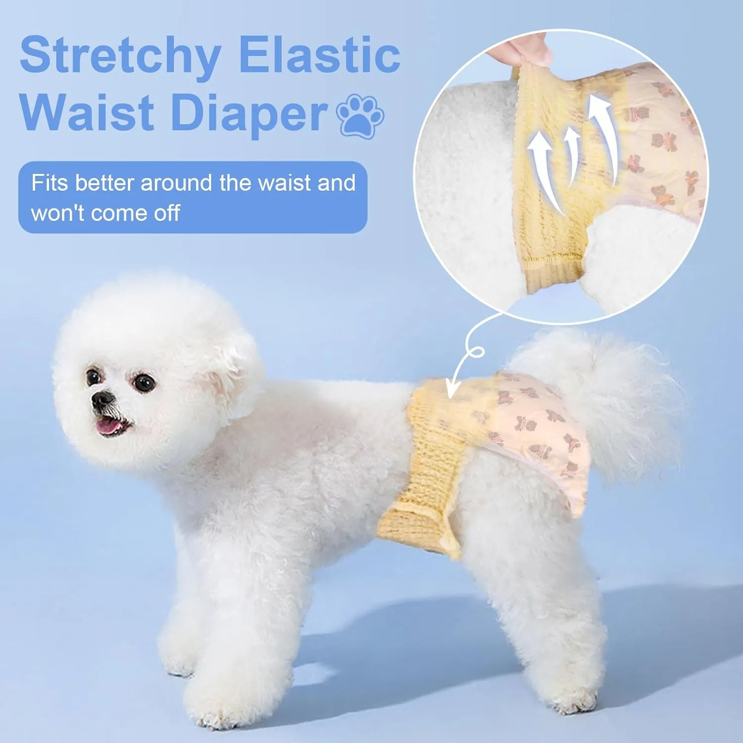 Ambreview Dog Diapers Female, Disposable Diapers for Female Dog with Stretchy Waist, Pull Up Puppy Wraps for Doggie in Heat Period Super Absorbent Doggy Diaper for Dogs 100PCS (XS)