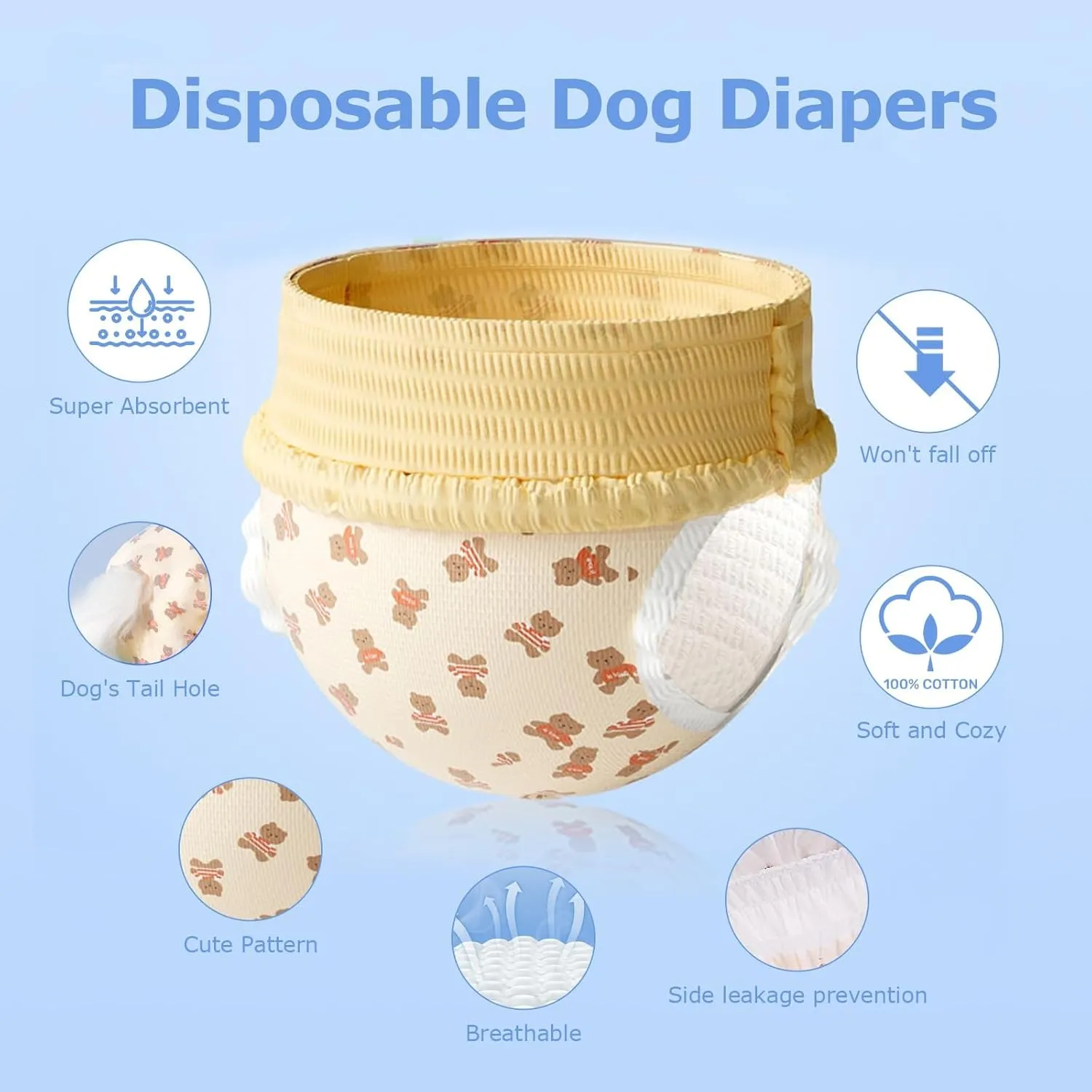 Ambreview Dog Diapers Female, Disposable Diapers for Female Dog with Stretchy Waist, Pull Up Puppy Wraps for Doggie in Heat Period Super Absorbent Doggy Diaper for Dogs 100PCS (XS)