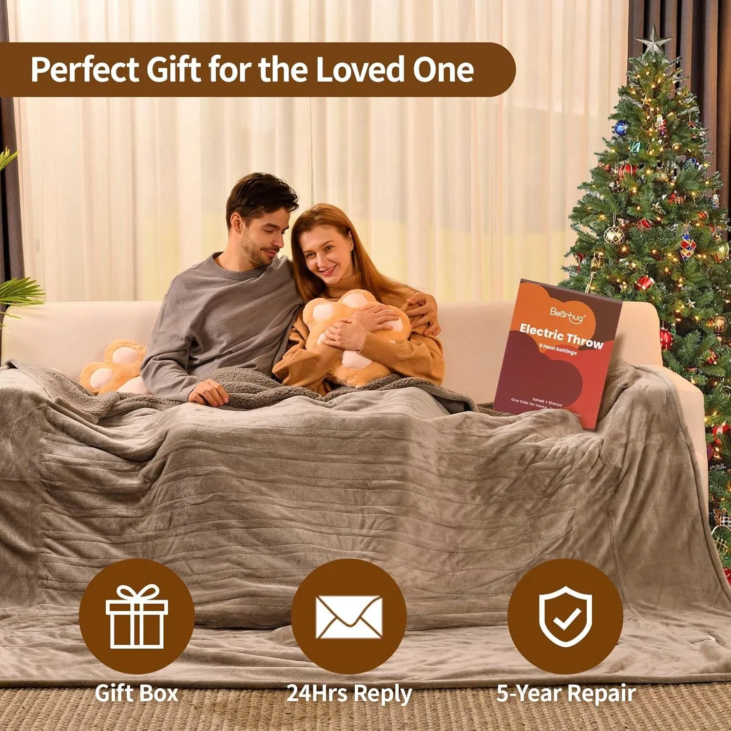 Bearhug Electric Blanket Full Size 77" x 84", Velvet & Sherpa Heated Blanket, 10 Heating Levels & 1-12H Auto Off, Over-Heat Protect, ETL, Machine Washable