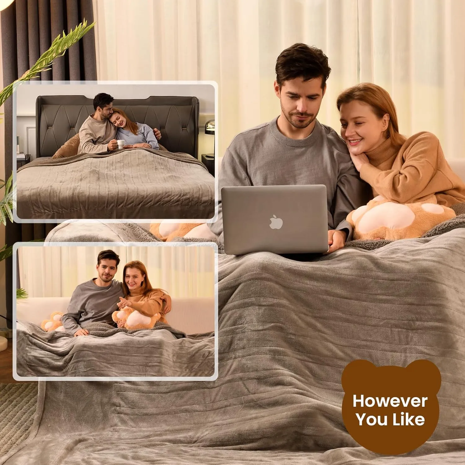 Bearhug Electric Blanket Full Size 77" x 84", Velvet & Sherpa Heated Blanket, 10 Heating Levels & 1-12H Auto Off, Over-Heat Protect, ETL, Machine Washable