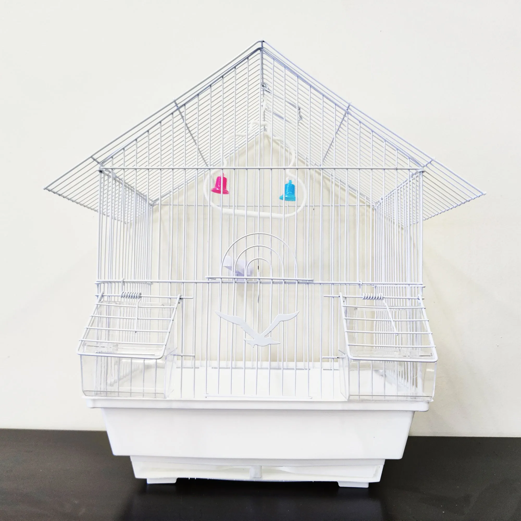 Bird Cage Small Medium Metal Frame Angled Roof Blue 29.5cm x 22.3cm x 38.5cm