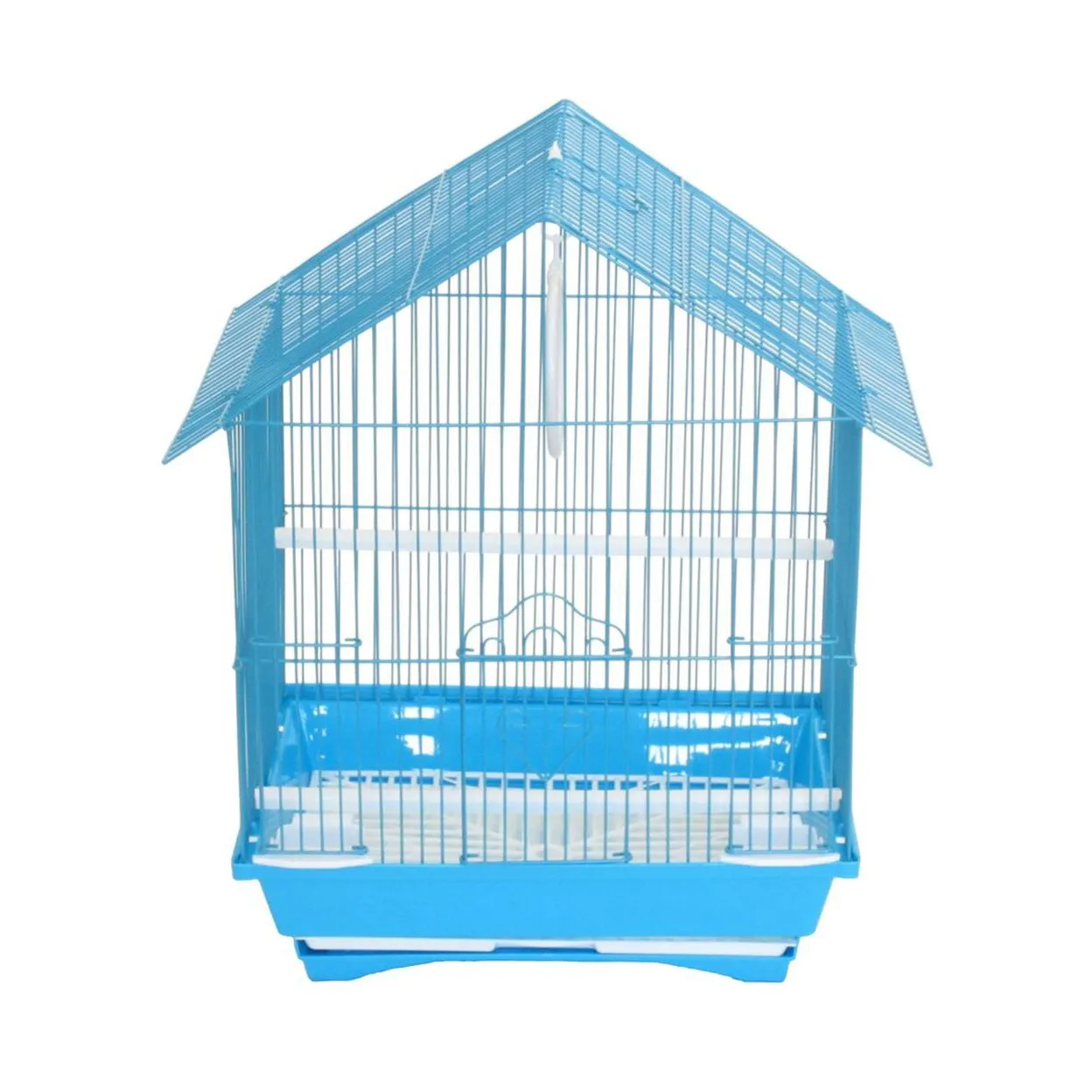 Bird Cage Small Medium Metal Frame Angled Roof Blue 29.5cm x 22.3cm x 38.5cm