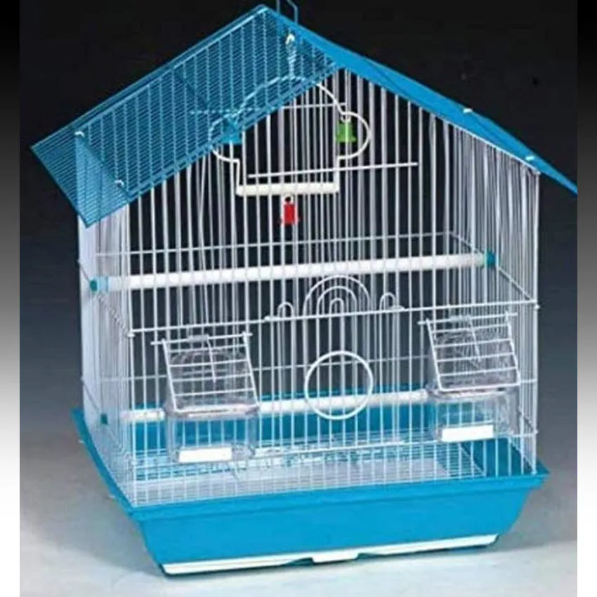 Bird Cage Small Medium Metal Frame Angled Roof Blue 29.5cm x 22.3cm x 38.5cm