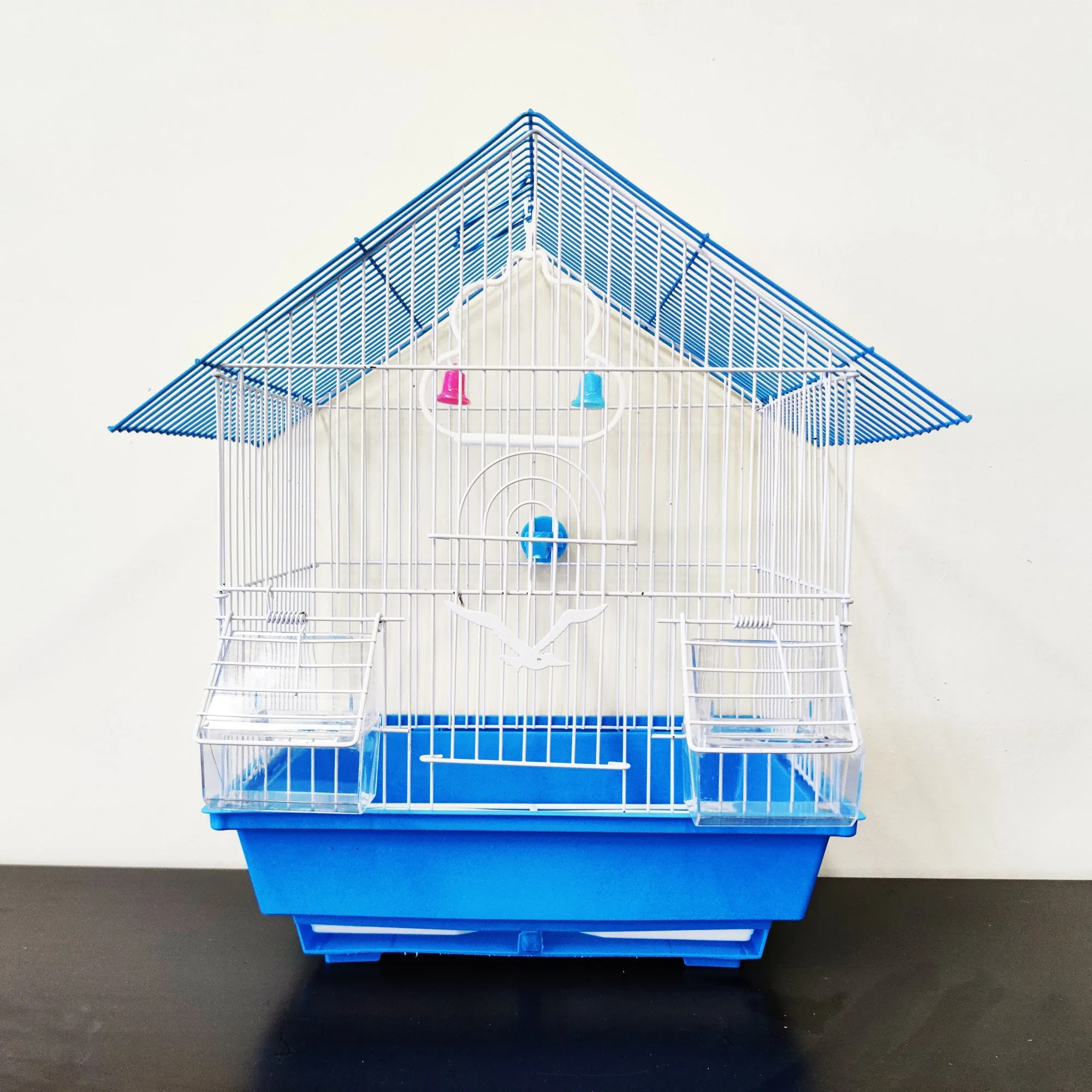 Bird Cage Small Medium Metal Frame Angled Roof Blue 29.5cm x 22.3cm x 38.5cm