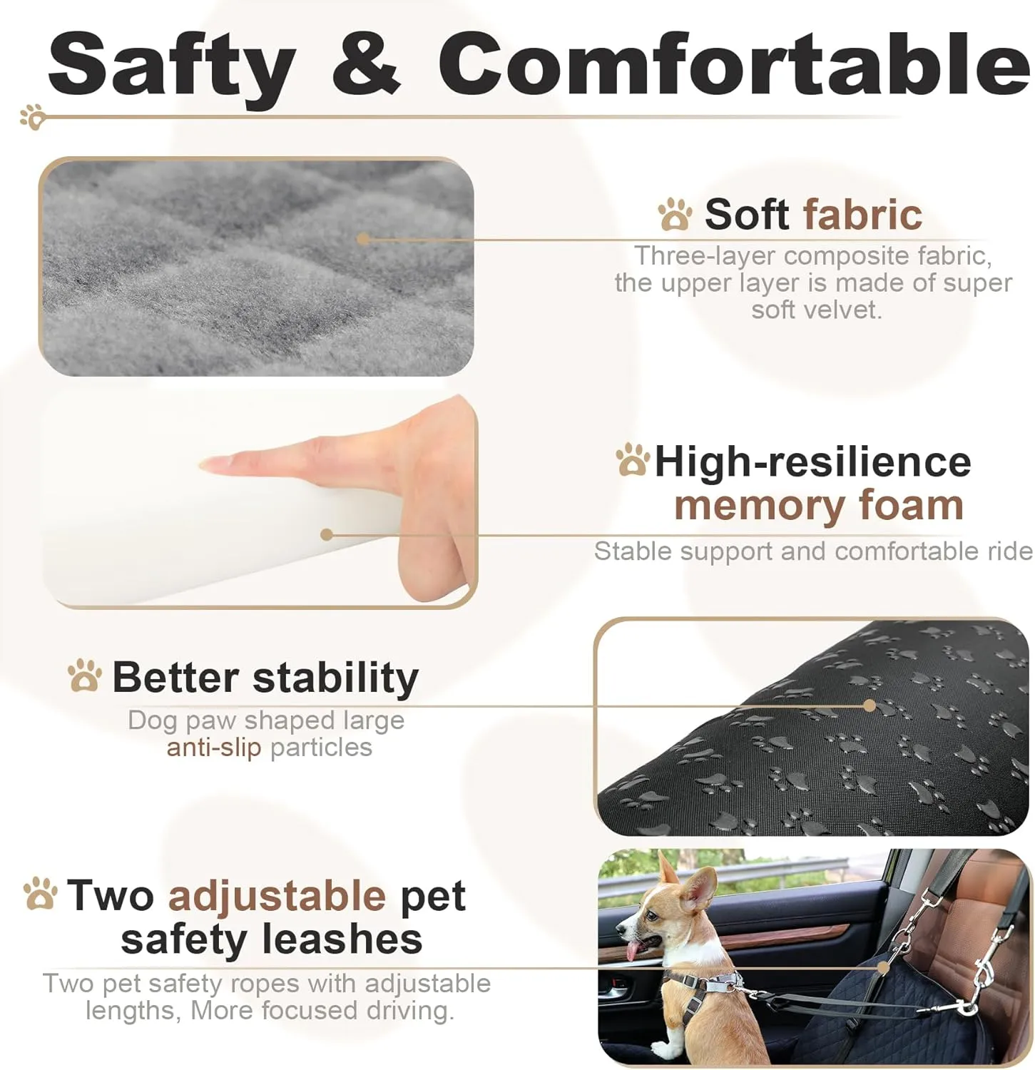Car Dog Seat with 2 Safety Leashes,Dog Car Booster Seat for Small Medium Dogs 0-28lbs,Pet Car Travel Safety Bed with Storage Pockets,Non-Slip Bottom,Fully Detachable and Easy to Install(S1-Black)