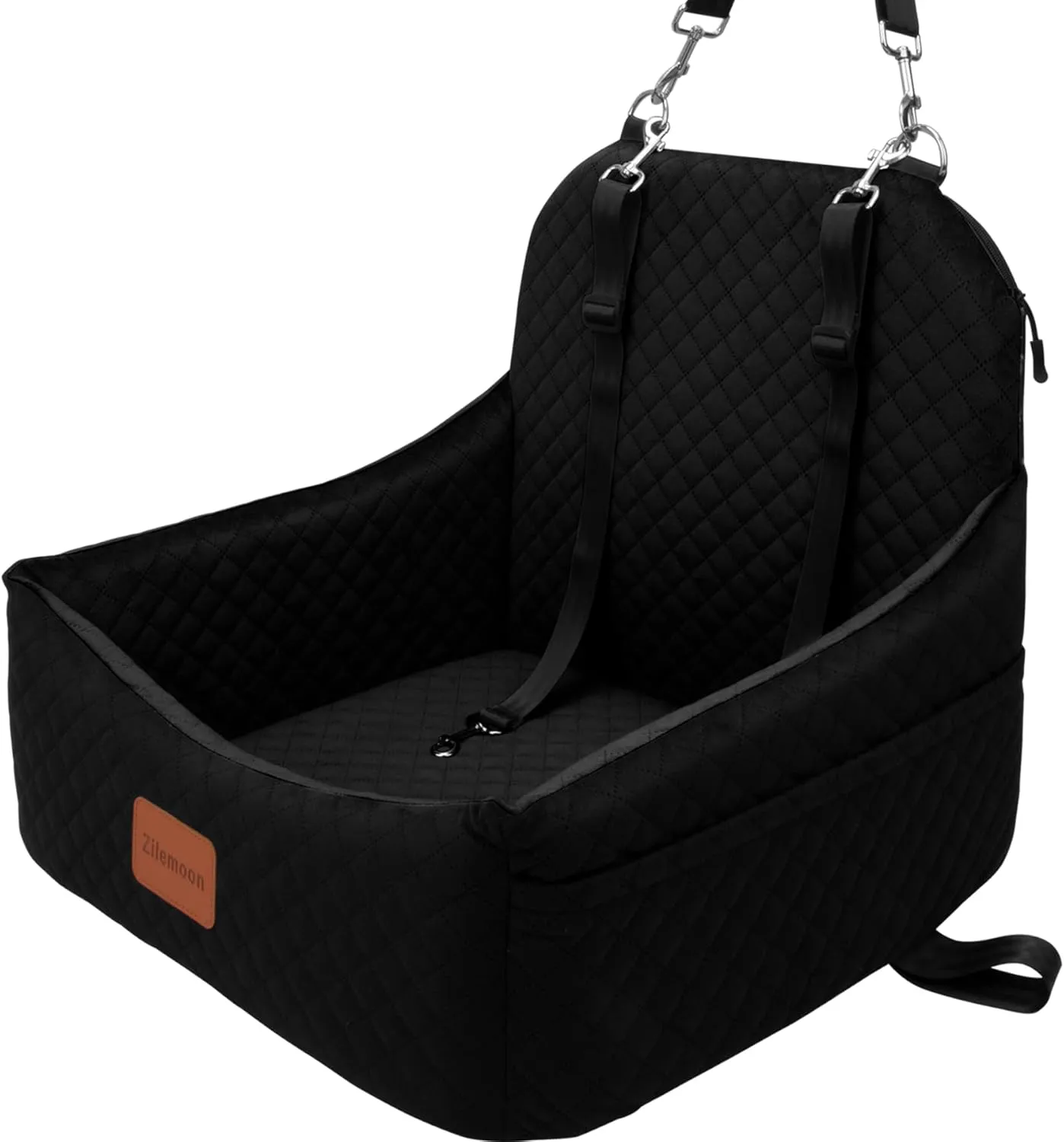 Car Dog Seat with 2 Safety Leashes,Dog Car Booster Seat for Small Medium Dogs 0-28lbs,Pet Car Travel Safety Bed with Storage Pockets,Non-Slip Bottom,Fully Detachable and Easy to Install(S1-Black)