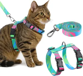 Cat Harness and Leash Set, Adjustable Soft Cats Escape Proof Kitten Harness, Lightweight Comfortable Vest Harness for Small, Medium, Large Cat, Safe, Easy to Wear, Walking Travel Outdoor