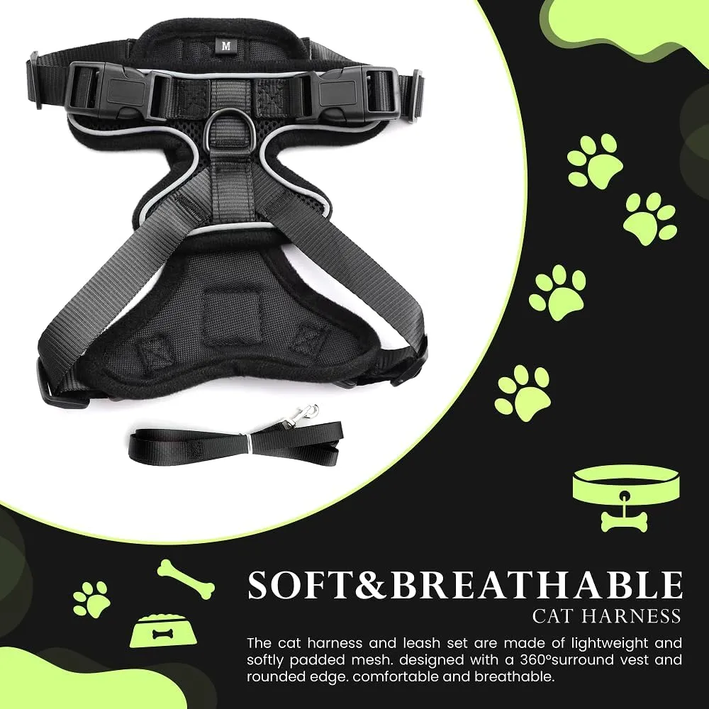 Cat Harness and Leash Set, Escape Proof, Soft Adjustable, Easy Control, Black - Small