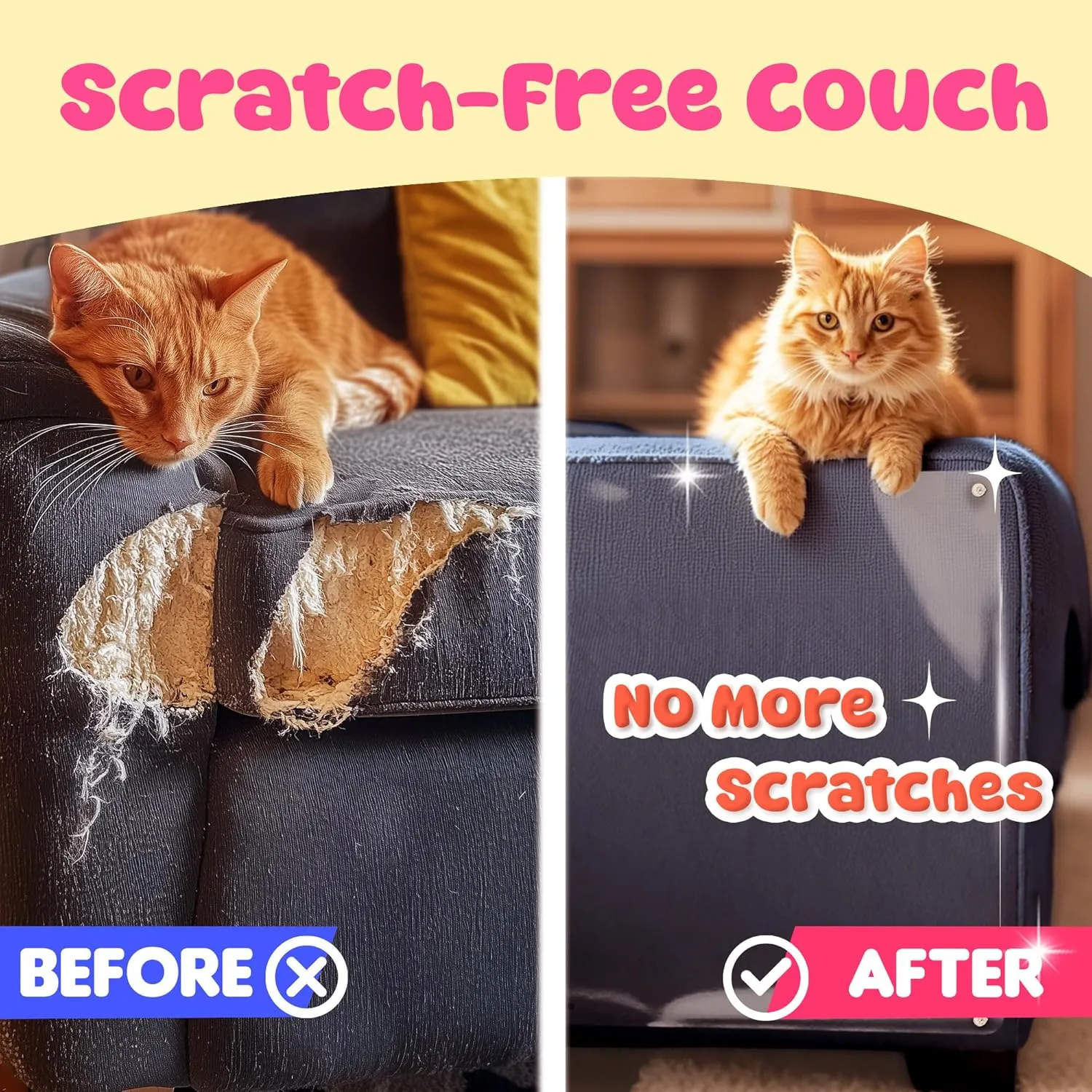 Cat Scratch Furniture Protector: 8 Pcs Couch Protectors Tape from Cats Claws Scratching Single Sided Clear Sticky Sheets Proof Clawing Sofa Corner Protection Cover Anti Scratch for Furniture
