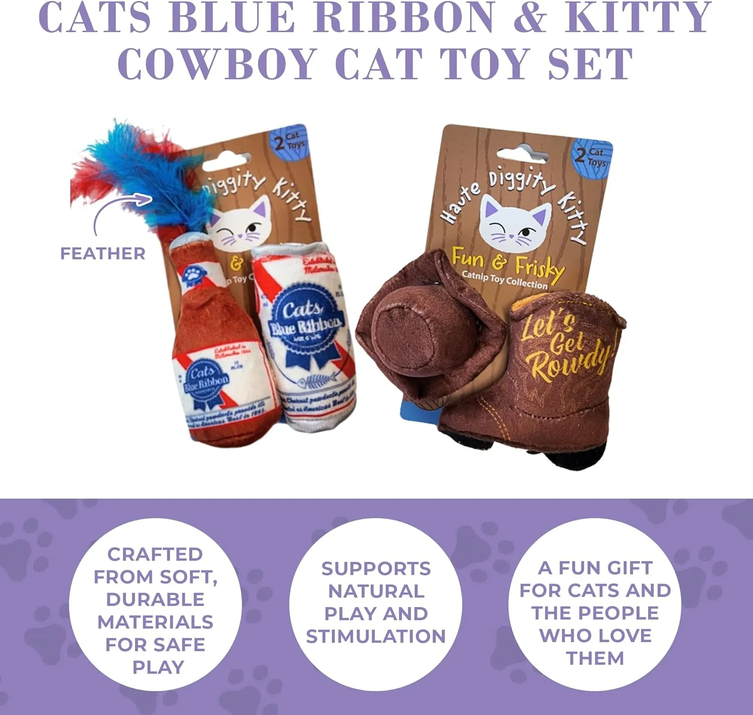 Cats Blue Ribbon   Kitty Cowboy Set, Plush Cat Toys Catnip Filled with Interactive Crackle Sound, Safe & Durable Toys for Cat & Kitten, 4 Pcs