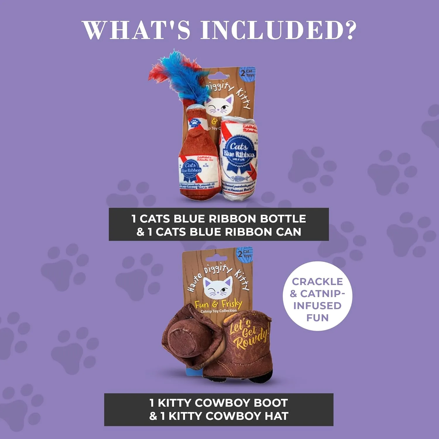 Cats Blue Ribbon   Kitty Cowboy Set, Plush Cat Toys Catnip Filled with Interactive Crackle Sound, Safe & Durable Toys for Cat & Kitten, 4 Pcs