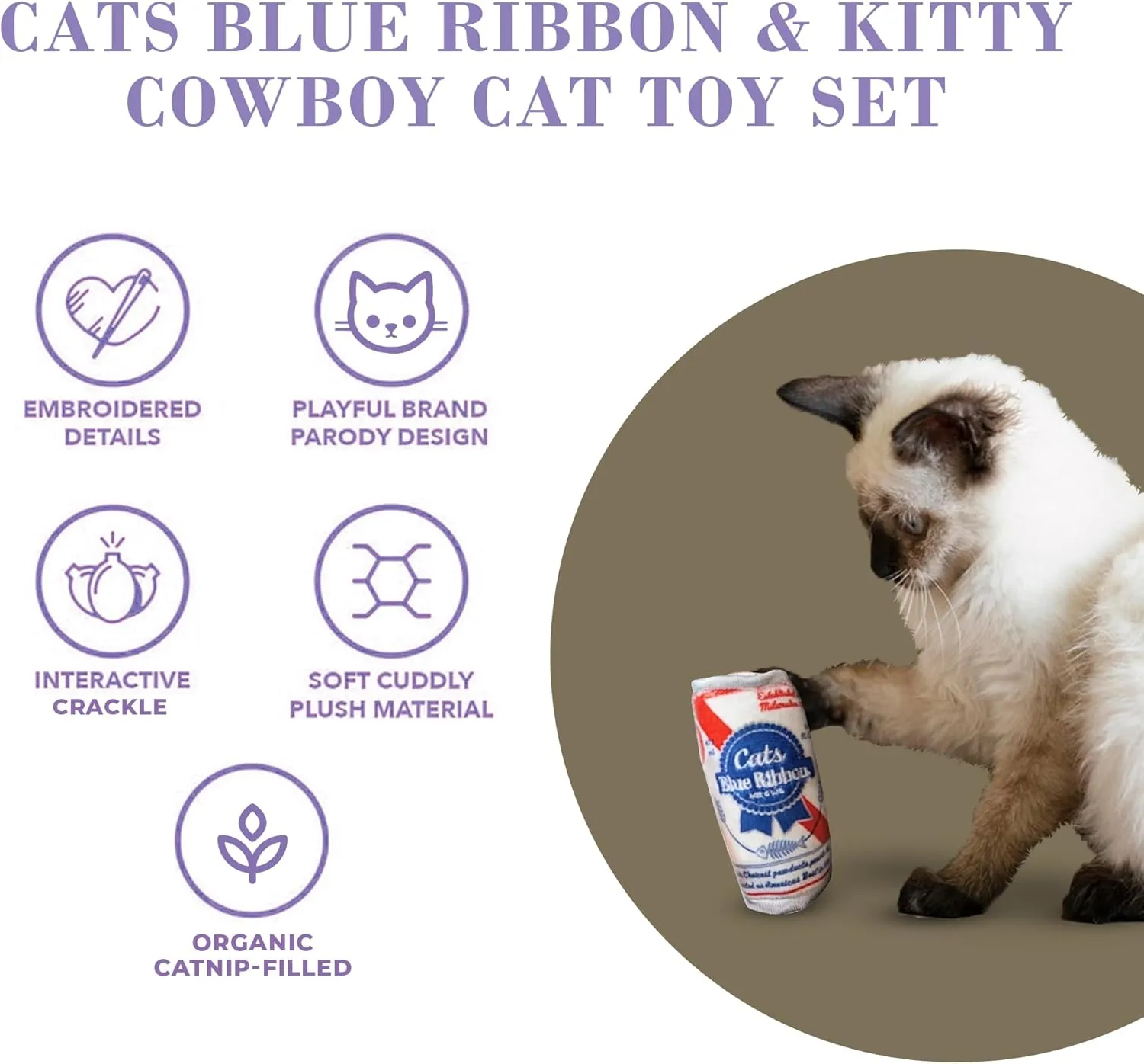 Cats Blue Ribbon   Kitty Cowboy Set, Plush Cat Toys Catnip Filled with Interactive Crackle Sound, Safe & Durable Toys for Cat & Kitten, 4 Pcs