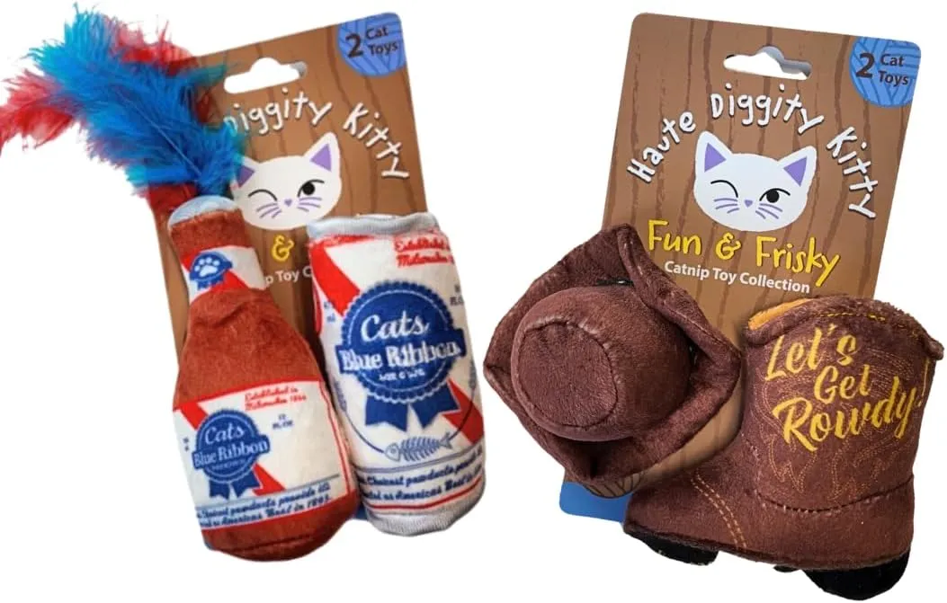 Cats Blue Ribbon   Kitty Cowboy Set, Plush Cat Toys Catnip Filled with Interactive Crackle Sound, Safe & Durable Toys for Cat & Kitten, 4 Pcs