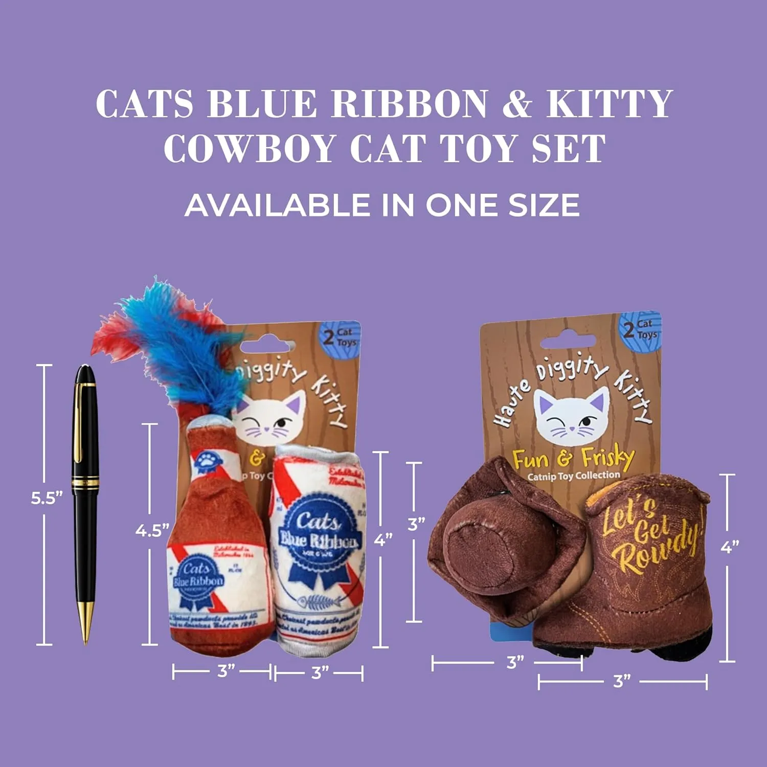 Cats Blue Ribbon   Kitty Cowboy Set, Plush Cat Toys Catnip Filled with Interactive Crackle Sound, Safe & Durable Toys for Cat & Kitten, 4 Pcs