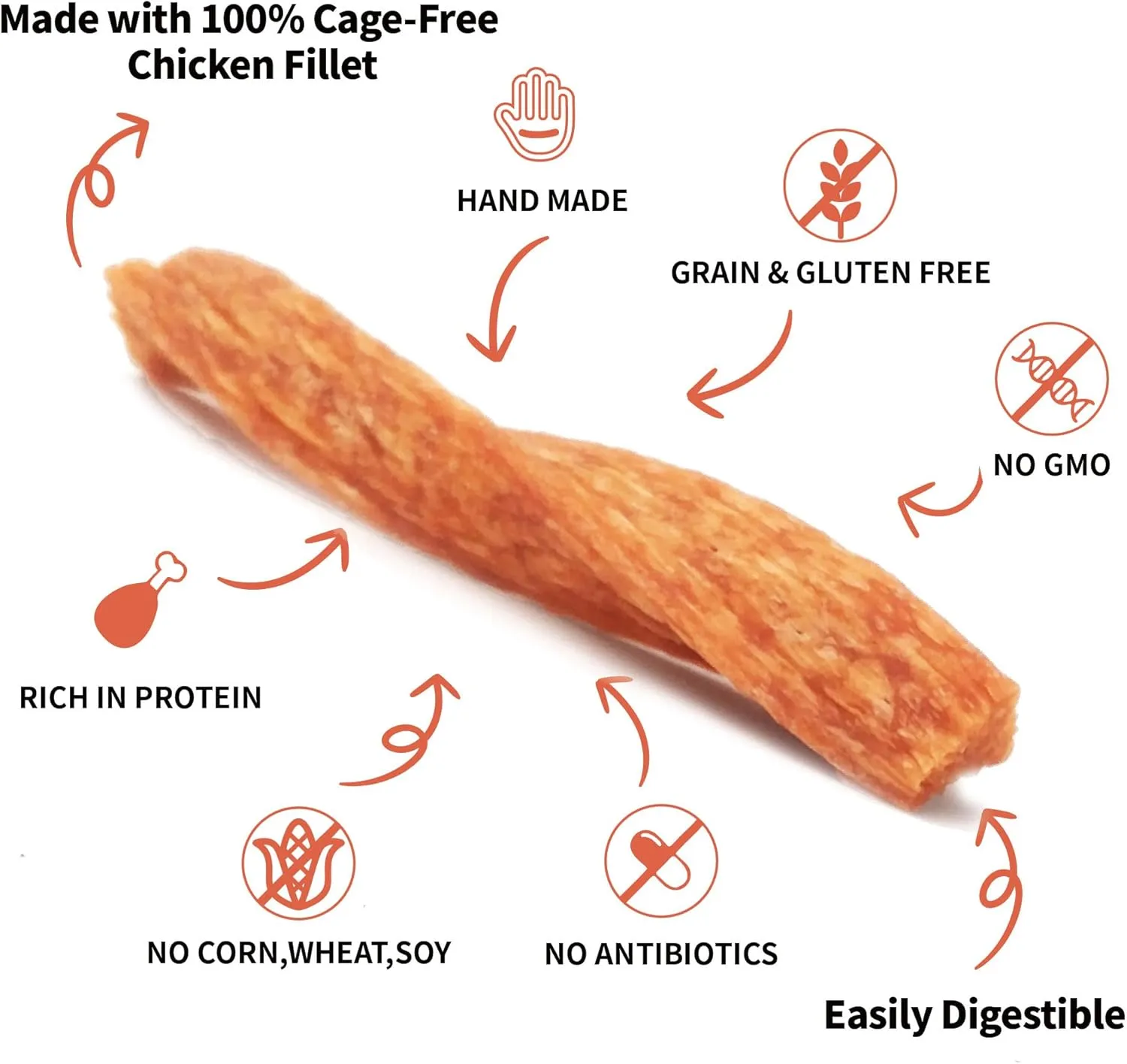 Chicken Dog Chew Twist Sticks, Puffed Human Grade Chicken Dog Treat Sticks, Rawhide Alternative, Easy to Digest 10pcs/Pack