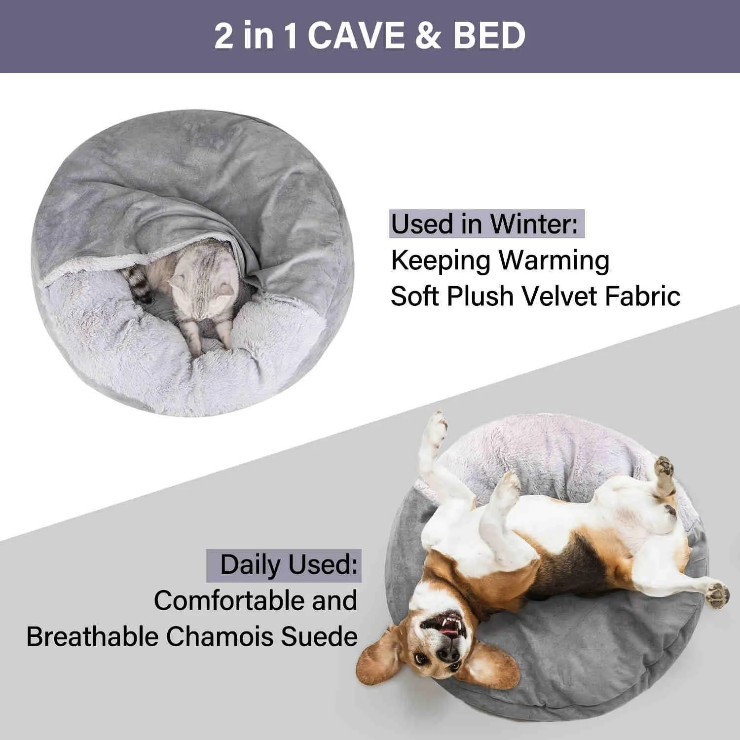 Covered Pet Bed, Washable, Gray, 1 Pack