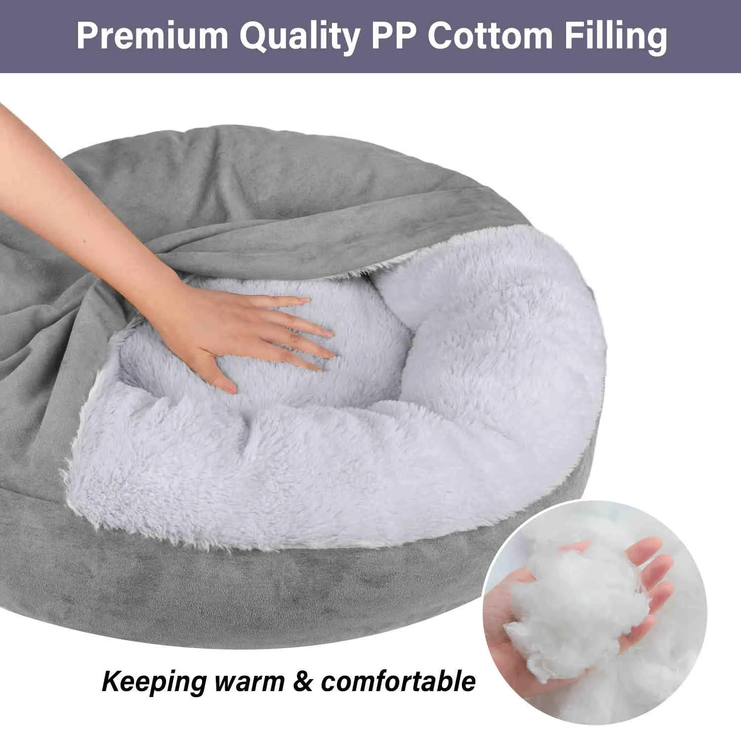 Covered Pet Bed, Washable, Gray, 1 Pack