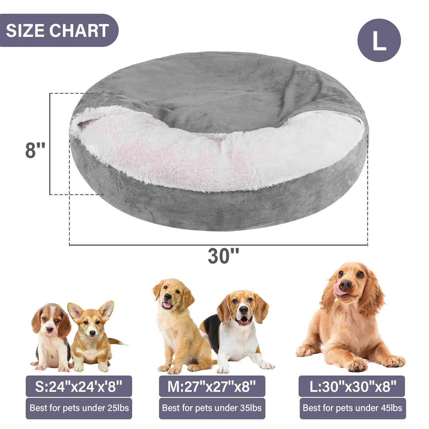 Covered Pet Bed, Washable, Gray, 1 Pack