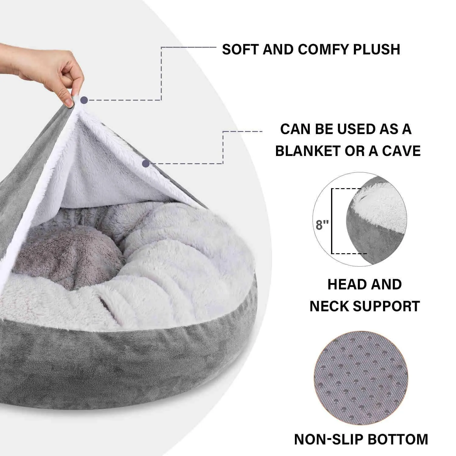 Covered Pet Bed, Washable, Gray, 1 Pack