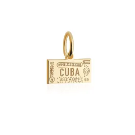 Cuba Passport Stamp Charm Solid Gold Mini