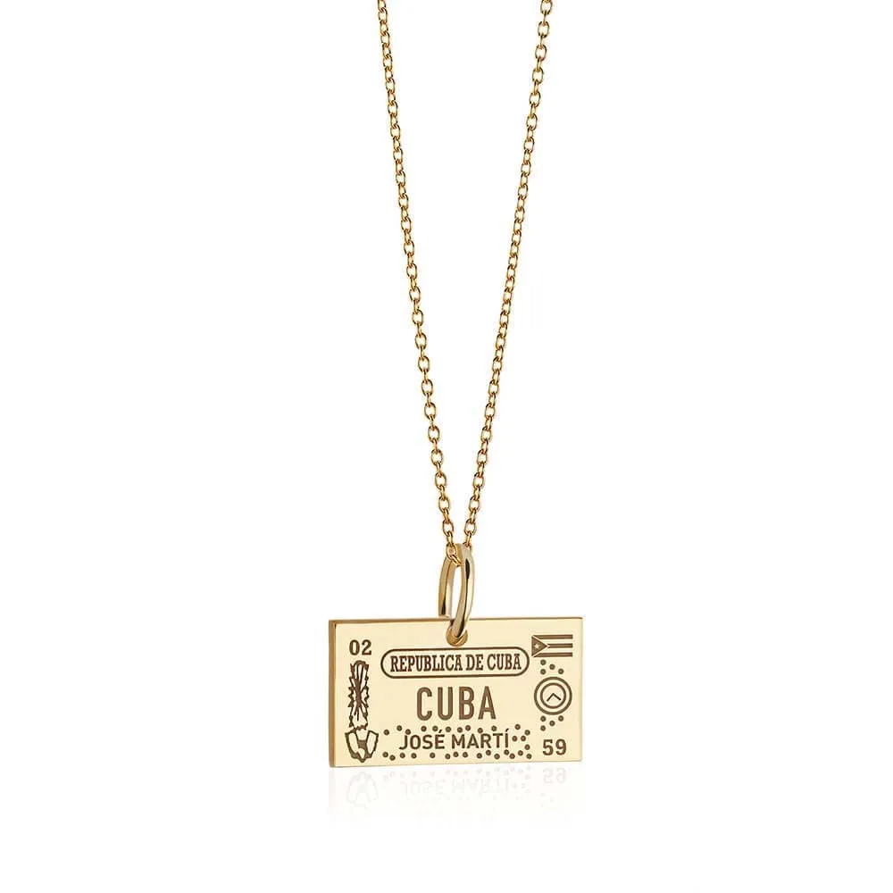 Cuba Passport Stamp Charm Solid Gold