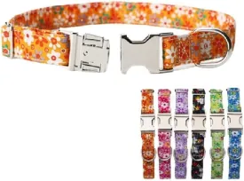 Custom Floral Dog Collar, Personalized Free Engraved Name Plate ID Tag Adjustable for XS Small Medium Large Breed Puppy Cat Terrier