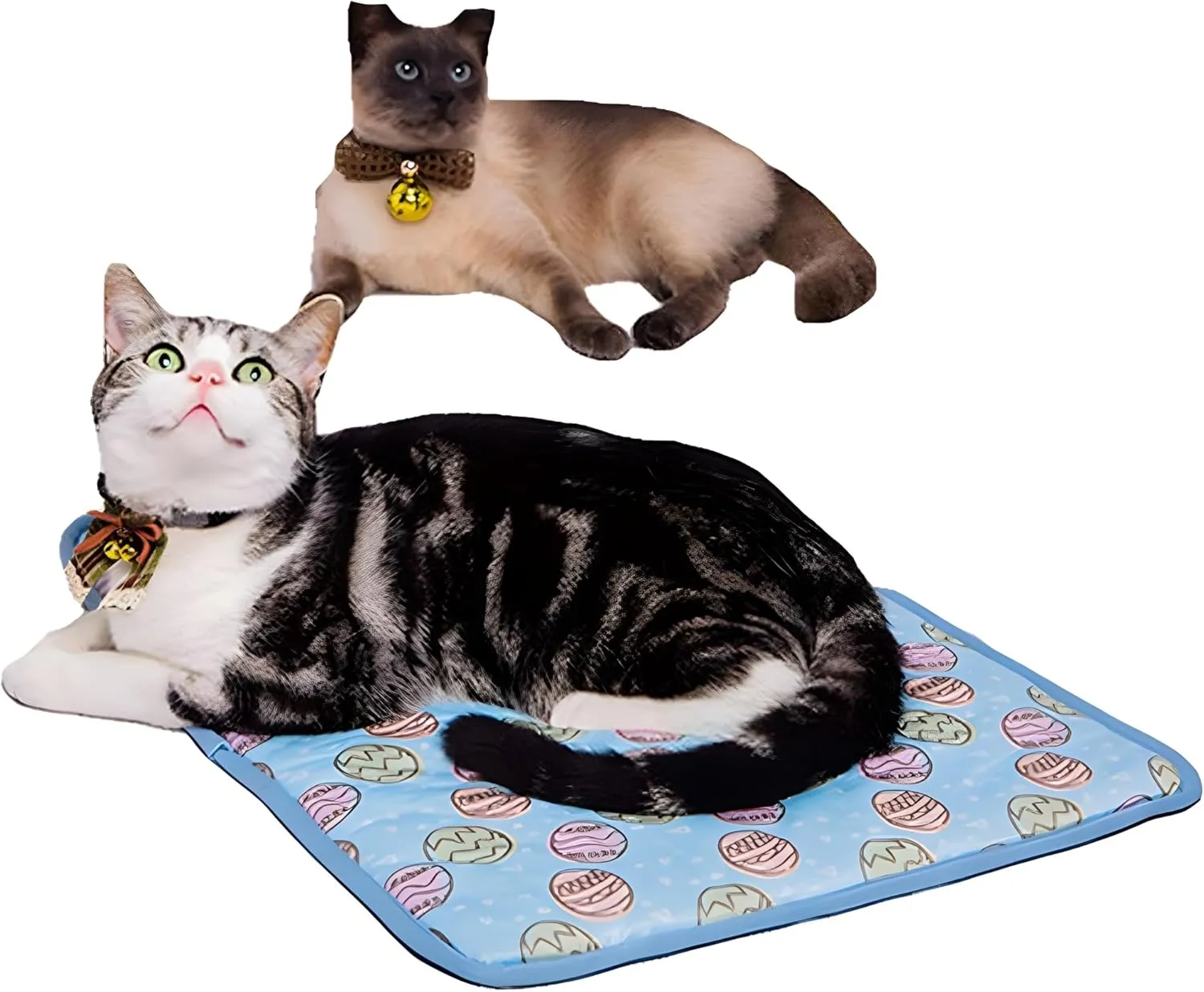 DELIFUR Cat Cooling Mat- Pet Cooling Mat Outdoor for Dogs Self Cooling Pad for Kitten Cat Puppy Machine Washable (Small, Blue Egg)