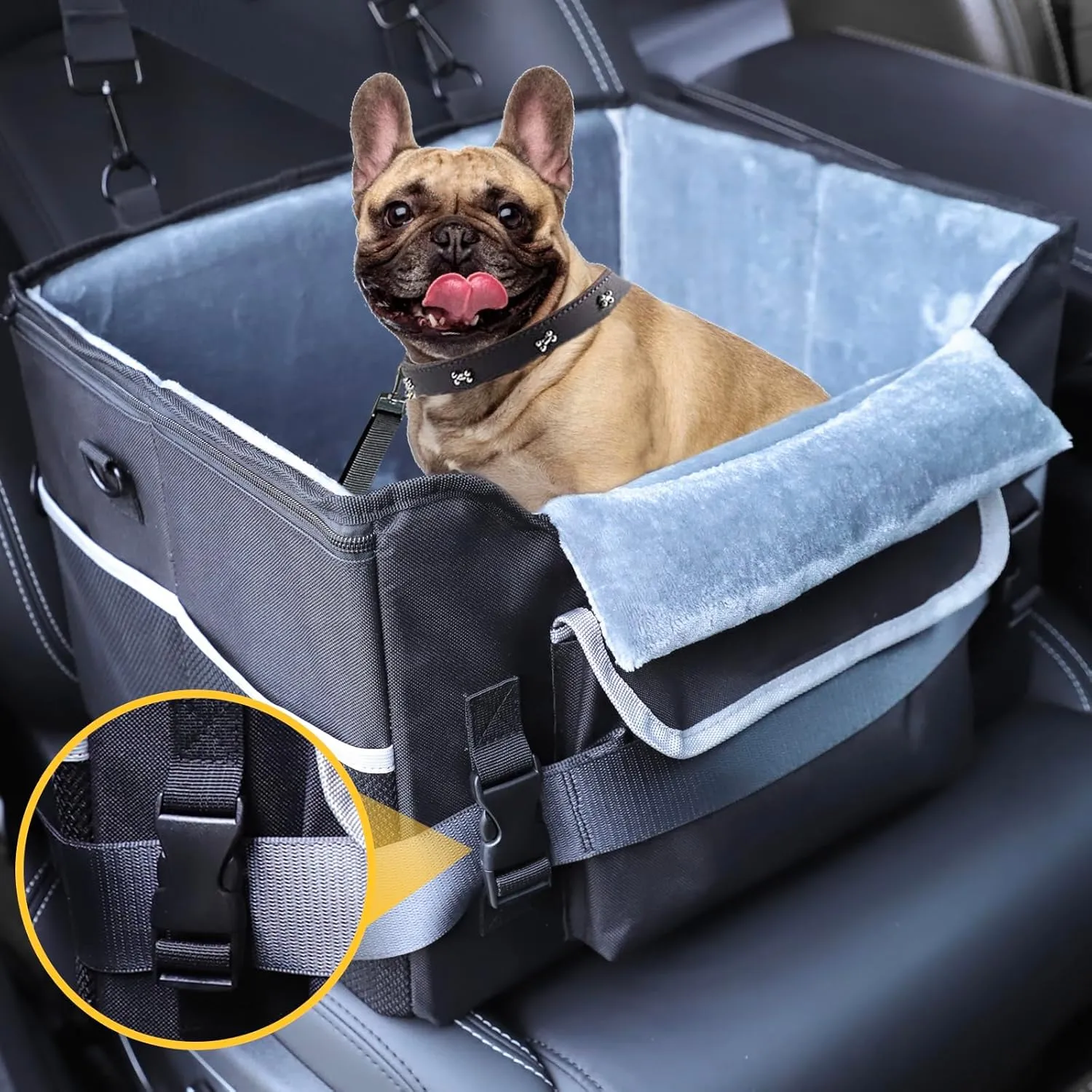 Dog Car Seat for Small Dogs, Dog Booster Seat for Front and Back Seats with Safety Leash & Adjustable Safety Strap, Puppy Portable Pet Car Seat Perfect for Small Pets Up to 30lbs (Black)