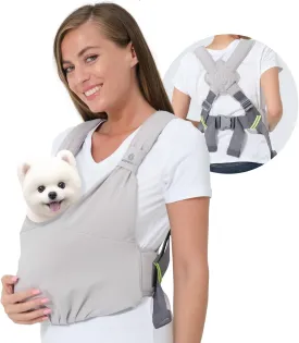 Dog Carrier for Small Dogs, Front Facing Dog Sling Carrier for Small Dog & Puppy, Hands Free Pet Carrier Sling, Soft Cotton, Anxiety Relief Swaddle Wrap, Size Adjustable, Light Grey