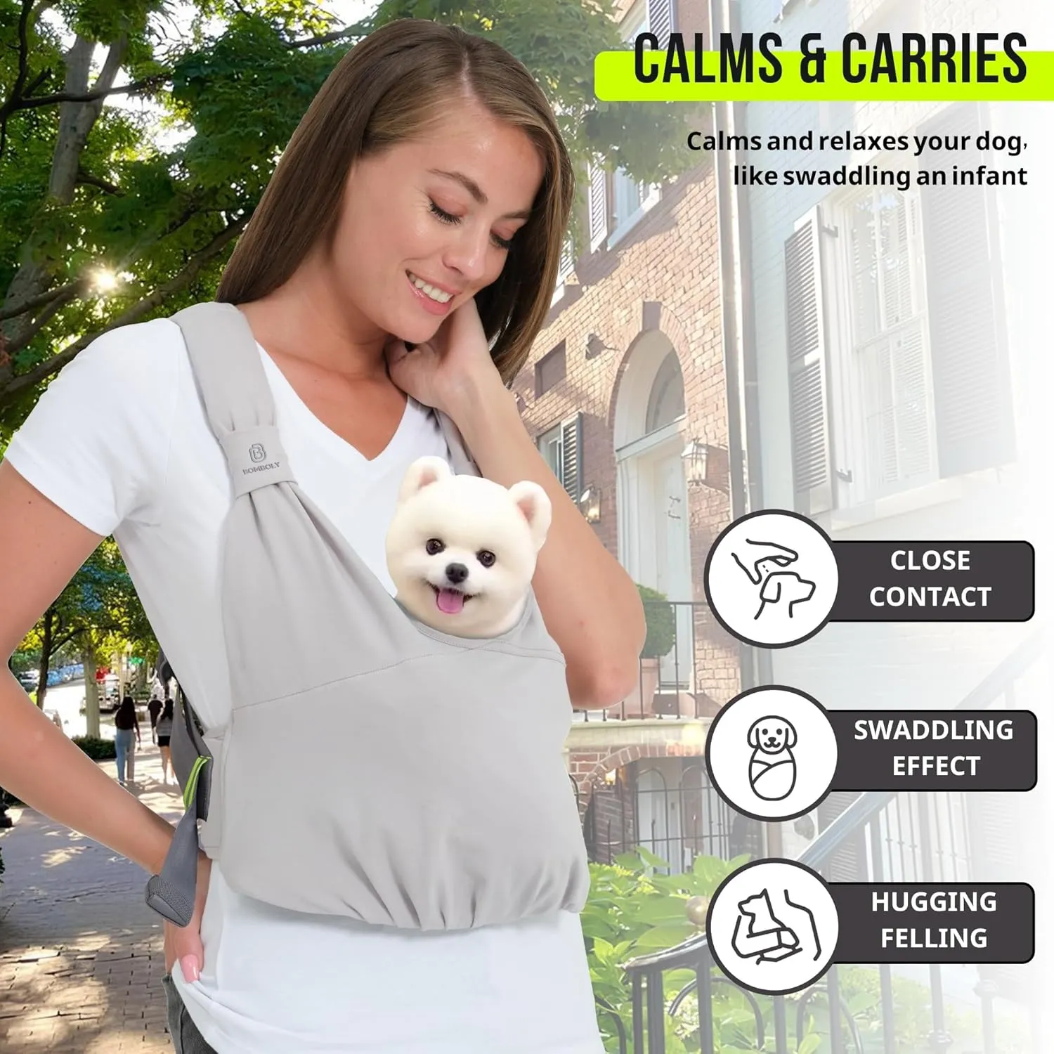 Dog Carrier for Small Dogs, Front Facing Dog Sling Carrier for Small Dog & Puppy, Hands Free Pet Carrier Sling, Soft Cotton, Anxiety Relief Swaddle Wrap, Size Adjustable, Light Grey