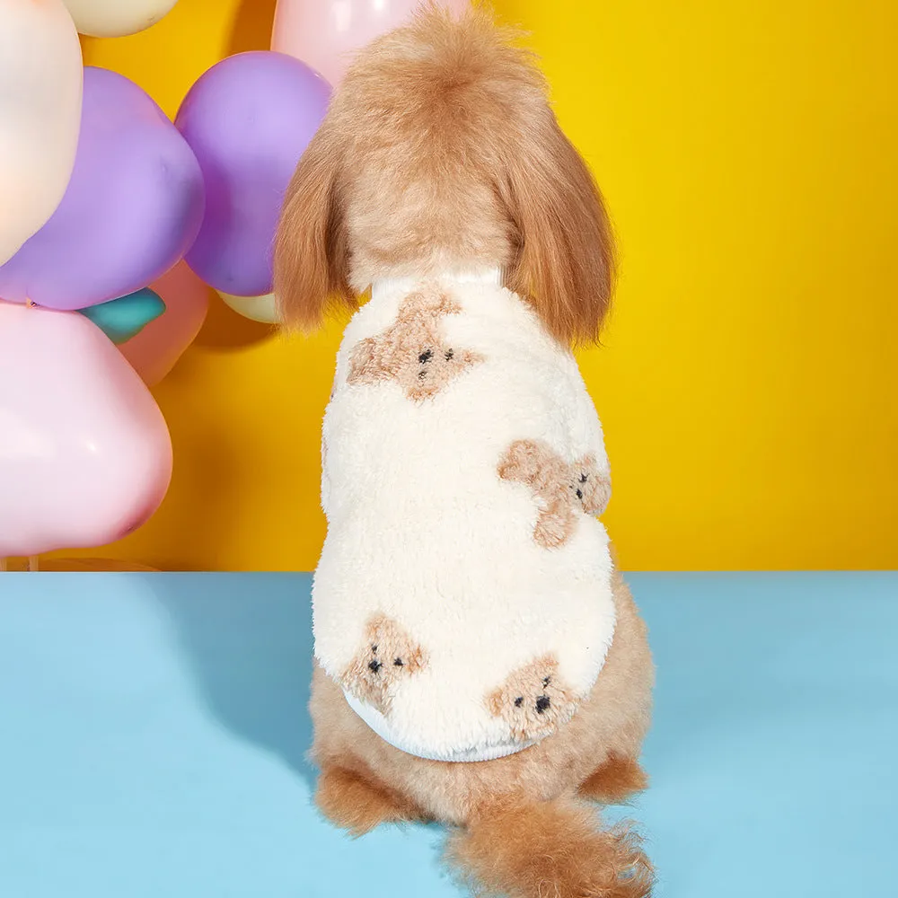 Dog Clothes INS Style Cute Bear Print | Plush Sweatshirt for Autumn & Winter Cold Protection | Warm Pet Clothes