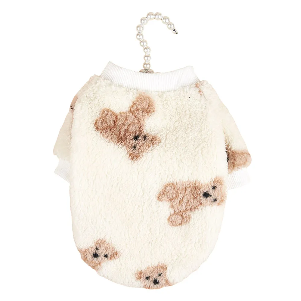 Dog Clothes INS Style Cute Bear Print | Plush Sweatshirt for Autumn & Winter Cold Protection | Warm Pet Clothes