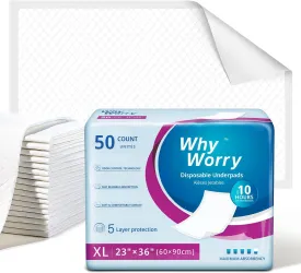 Extra Large Disposable Bed Pads 23" x 36", Super Absorbent Leakproof Incontinence Underpads for Surface Protection, Thick Quilted Chucks Pee Pads for Adults and Babies, 50 Count