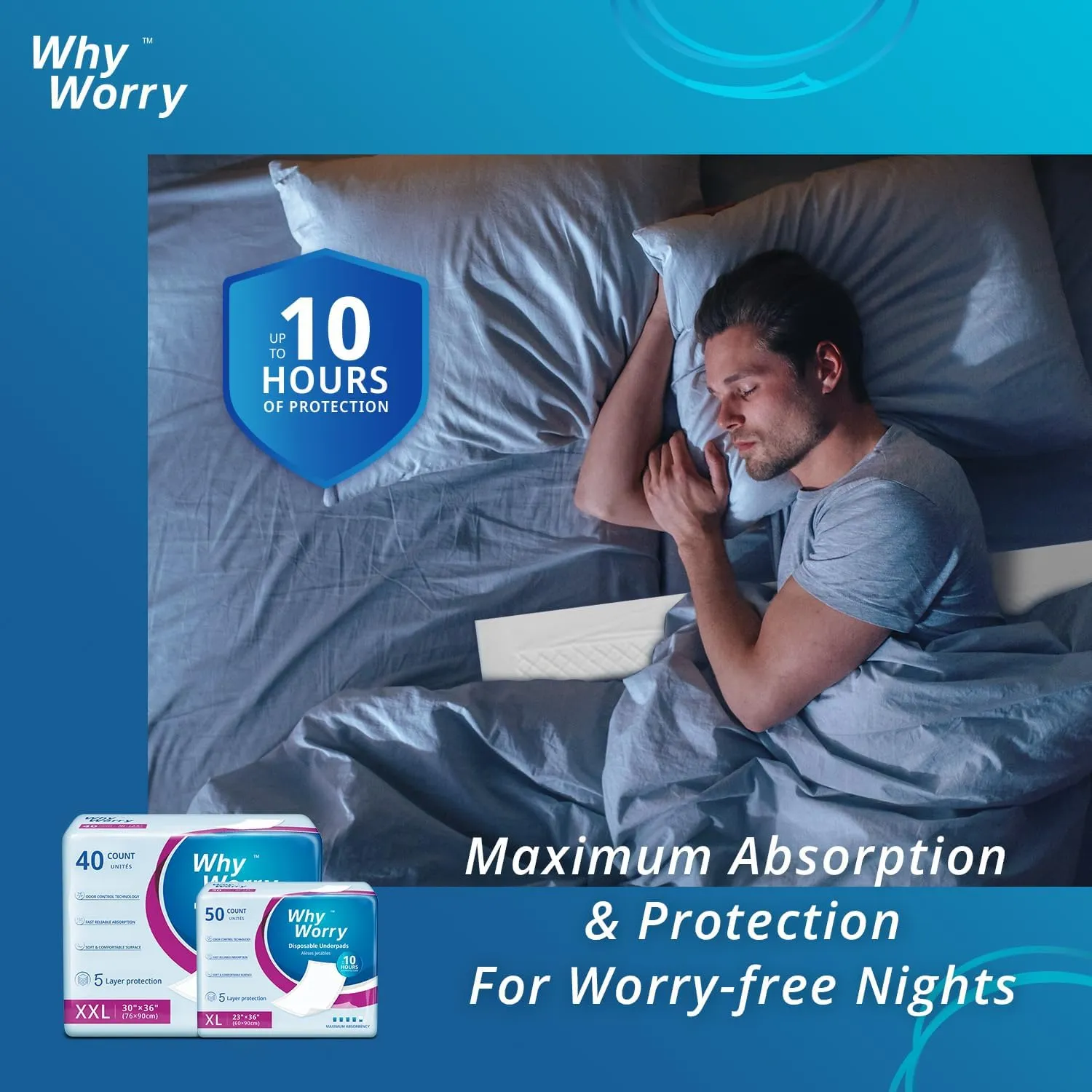 Extra Large Disposable Bed Pads 23" x 36", Super Absorbent Leakproof Incontinence Underpads for Surface Protection, Thick Quilted Chucks Pee Pads for Adults and Babies, 50 Count
