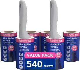 Extra Sticky Lint Roller for Pet Hair, Lint Rollers 540 Sheets, Pet Hair Remover with 2 Upgraded Handle 6 Rollers, Portable Lint Remover for Clothes, Furniture, Dog & Cat Hair (2 Handles   540 Sheets)