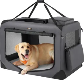 Feandrea 40 Inches Collapsible Soft Dog Crate, Portable Travel Dog Crate for Indoor and Outdoor Use, Dog Carrier Kennel with Safety Zippers, for Living Room, Car, Travelling, Camping, Gray UPDC10G01