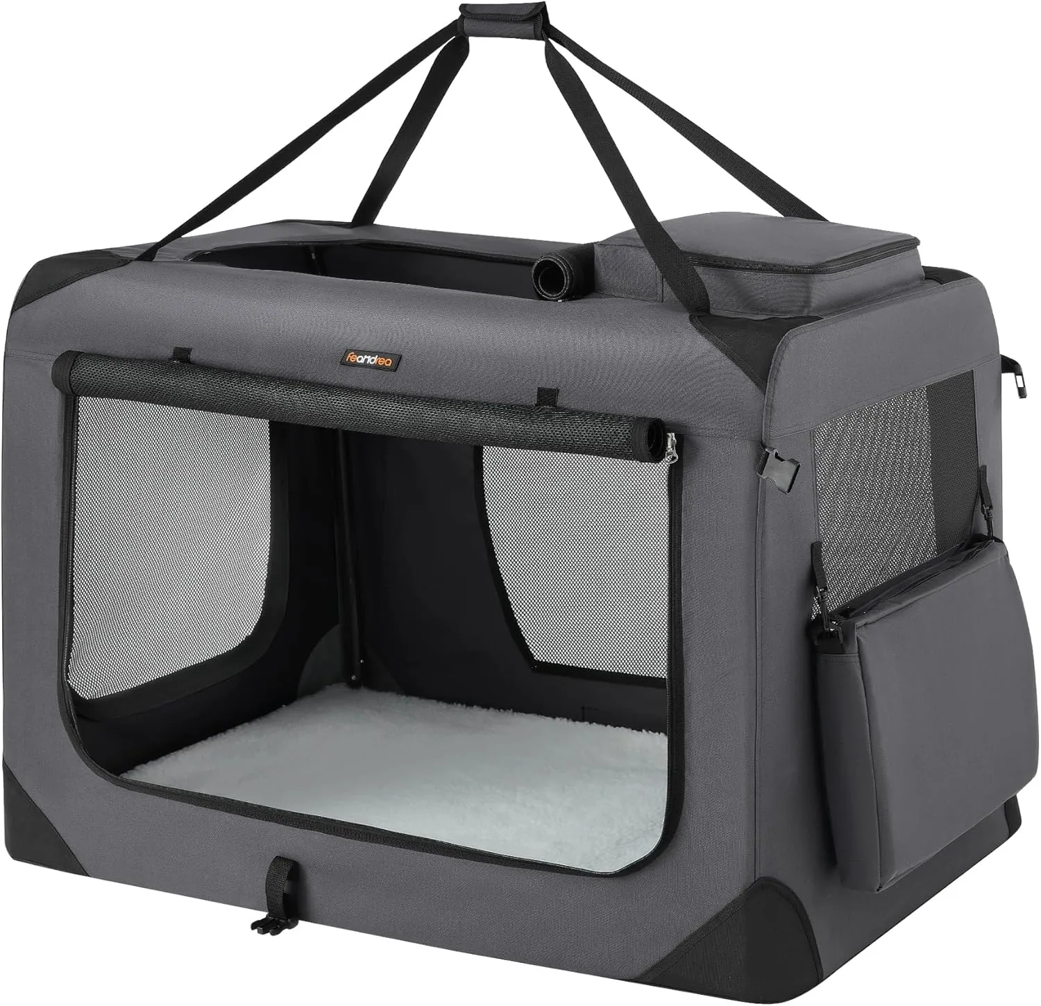 Feandrea 40 Inches Collapsible Soft Dog Crate, Portable Travel Dog Crate for Indoor and Outdoor Use, Dog Carrier Kennel with Safety Zippers, for Living Room, Car, Travelling, Camping, Gray UPDC10G01