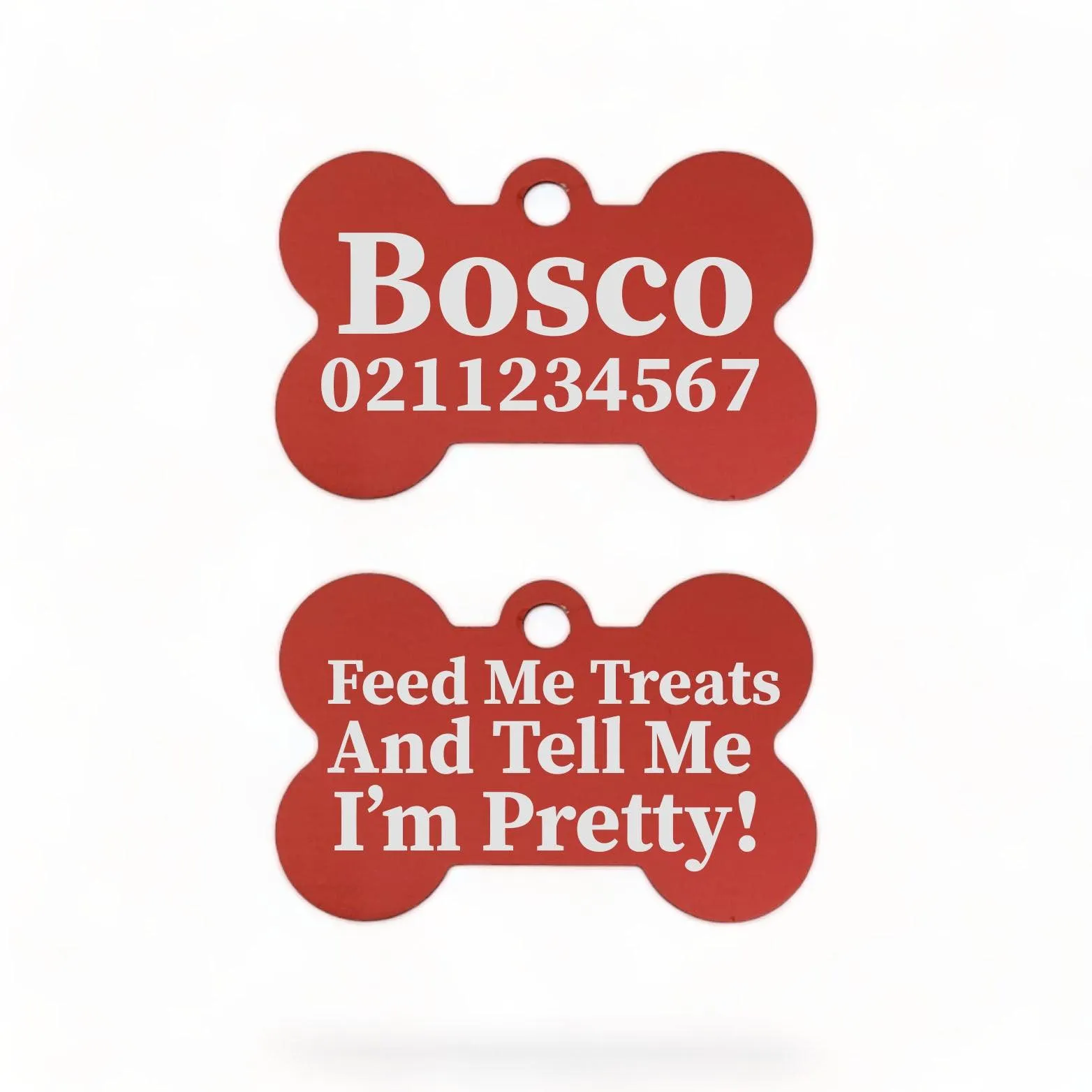 Feed Me Treats & Tell Me I'm Pretty Dog | Bone Aluminium | Dog ID Pet Tag