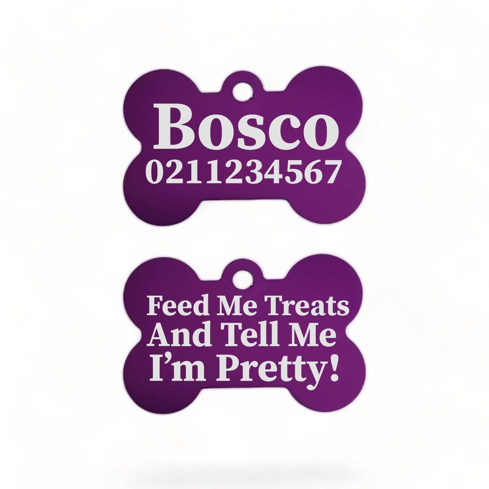 Feed Me Treats & Tell Me I'm Pretty Dog | Bone Aluminium | Dog ID Pet Tag