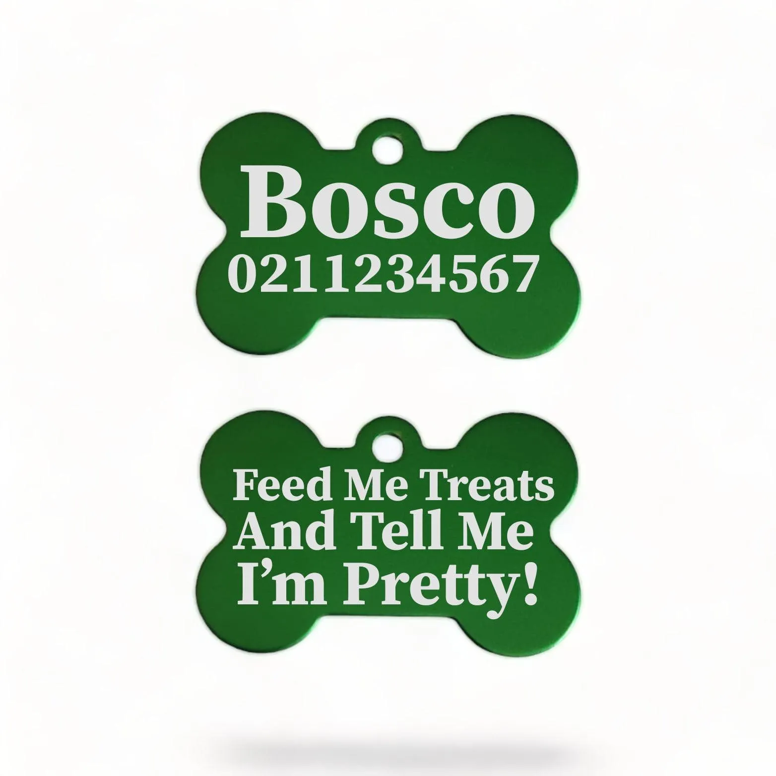 Feed Me Treats & Tell Me I'm Pretty Dog | Bone Aluminium | Dog ID Pet Tag