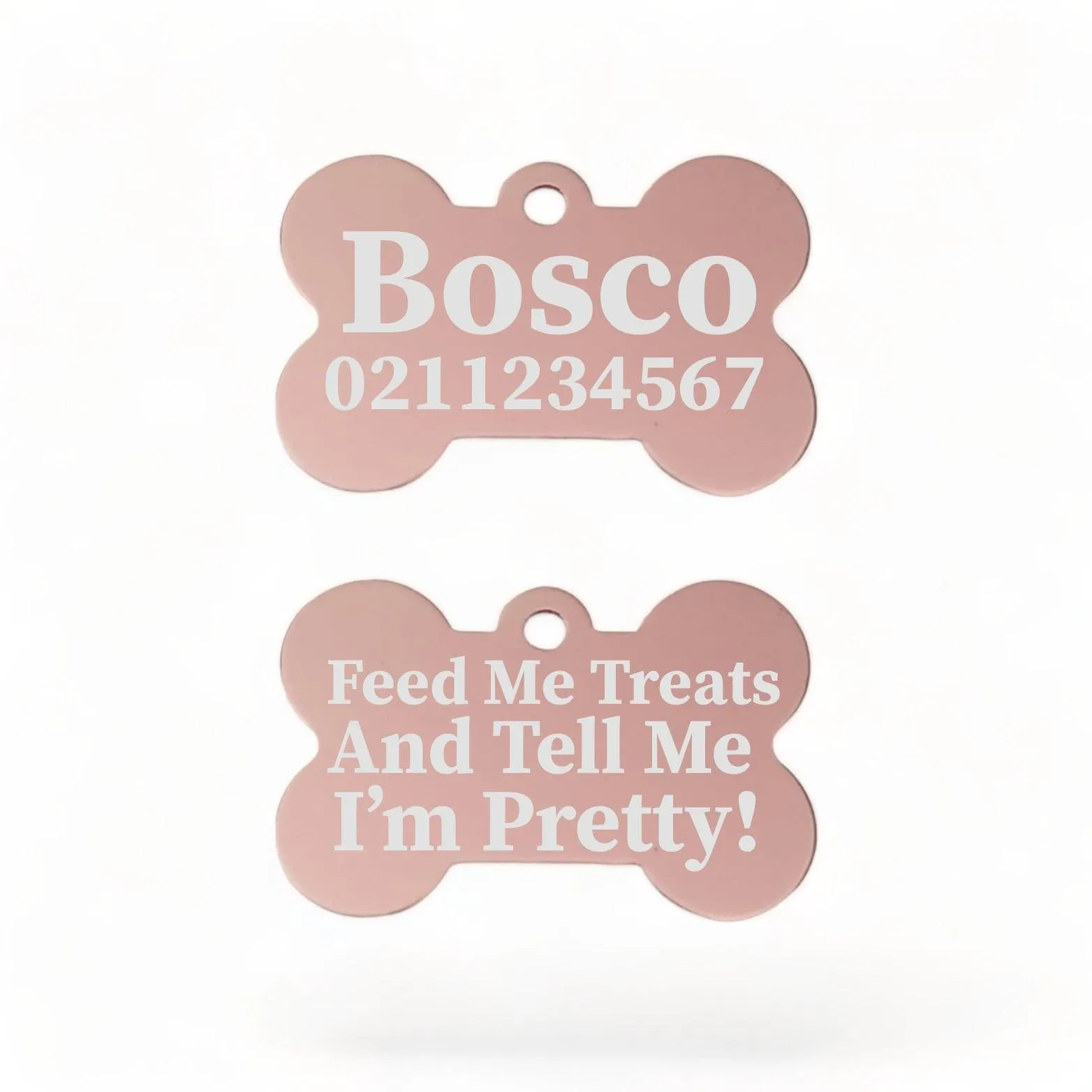 Feed Me Treats & Tell Me I'm Pretty Dog | Bone Aluminium | Dog ID Pet Tag
