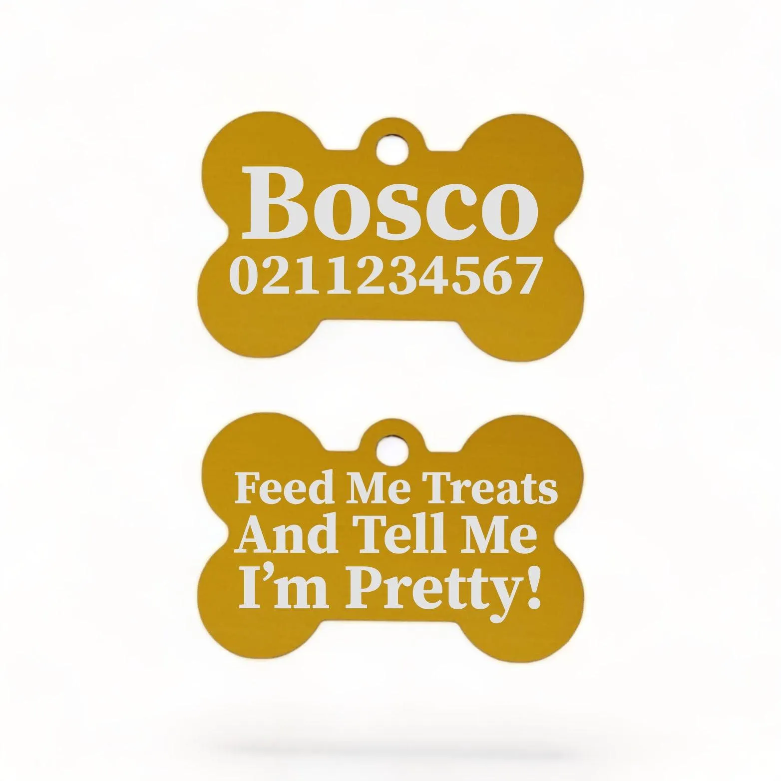 Feed Me Treats & Tell Me I'm Pretty Dog | Bone Aluminium | Dog ID Pet Tag