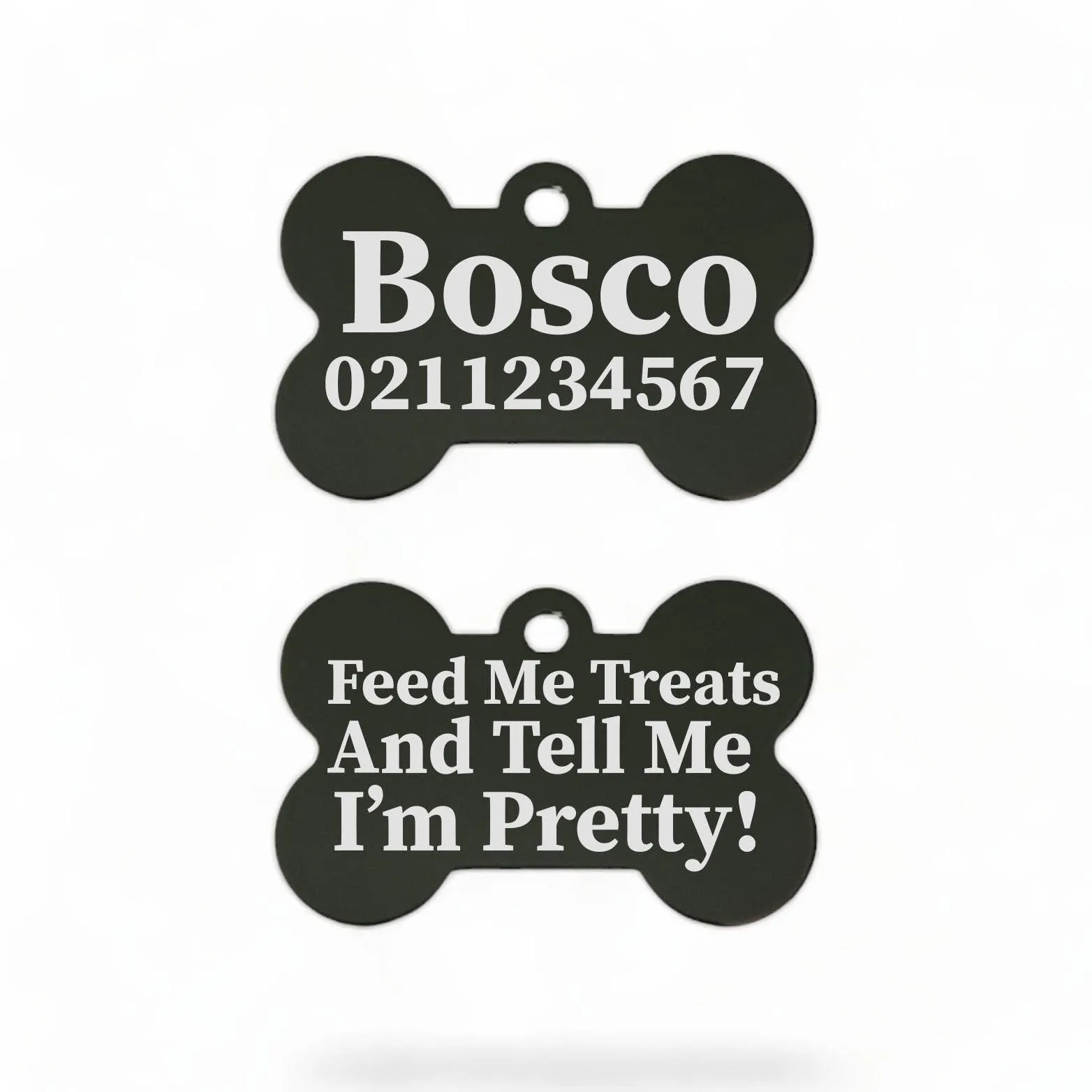 Feed Me Treats & Tell Me I'm Pretty Dog | Bone Aluminium | Dog ID Pet Tag