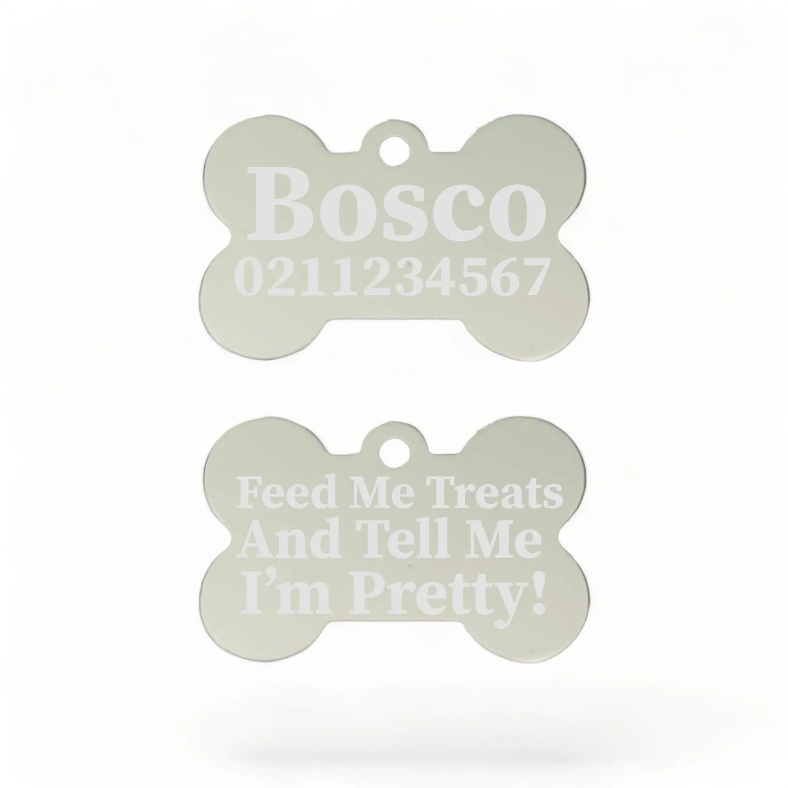 Feed Me Treats & Tell Me I'm Pretty Dog | Bone Aluminium | Dog ID Pet Tag