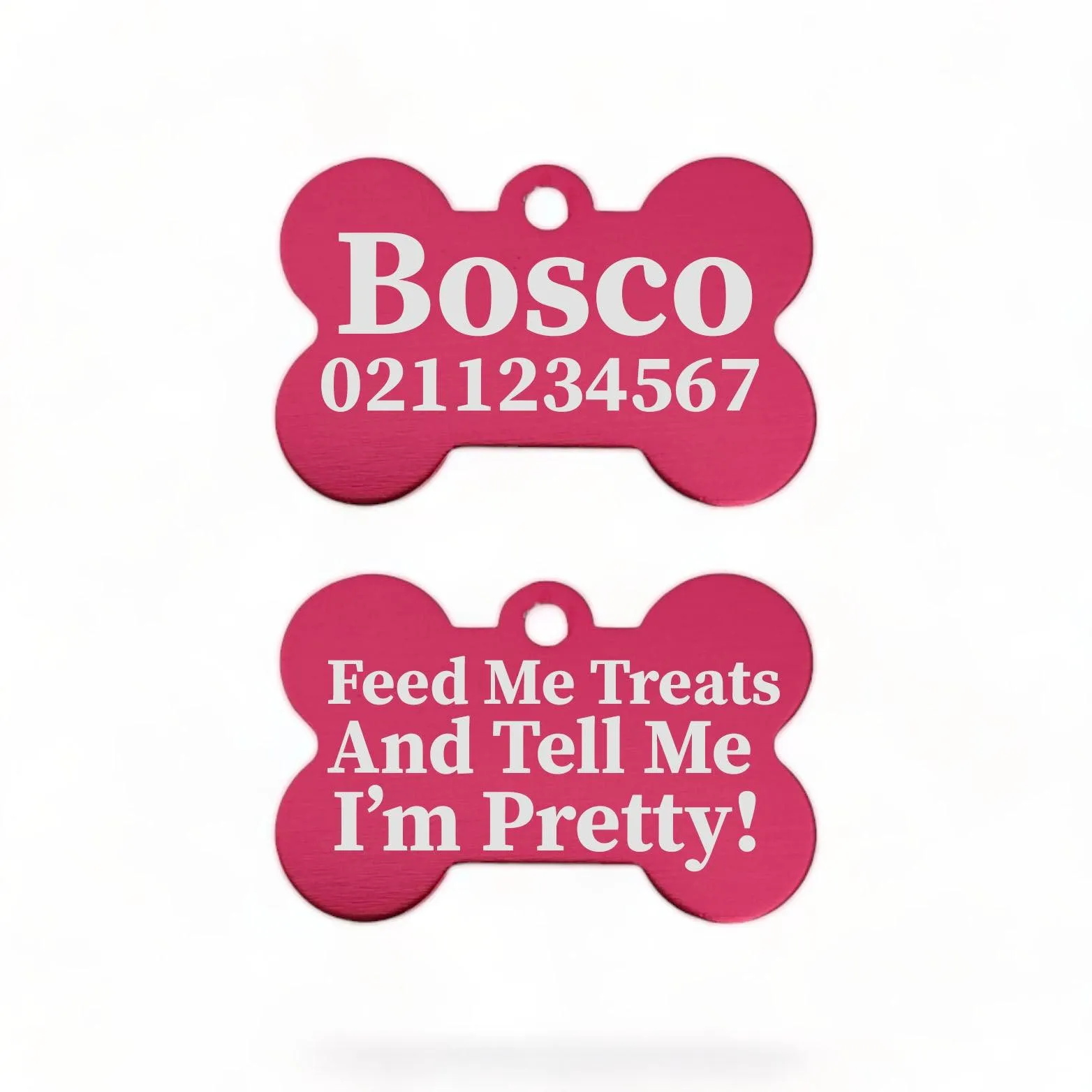 Feed Me Treats & Tell Me I'm Pretty Dog | Bone Aluminium | Dog ID Pet Tag
