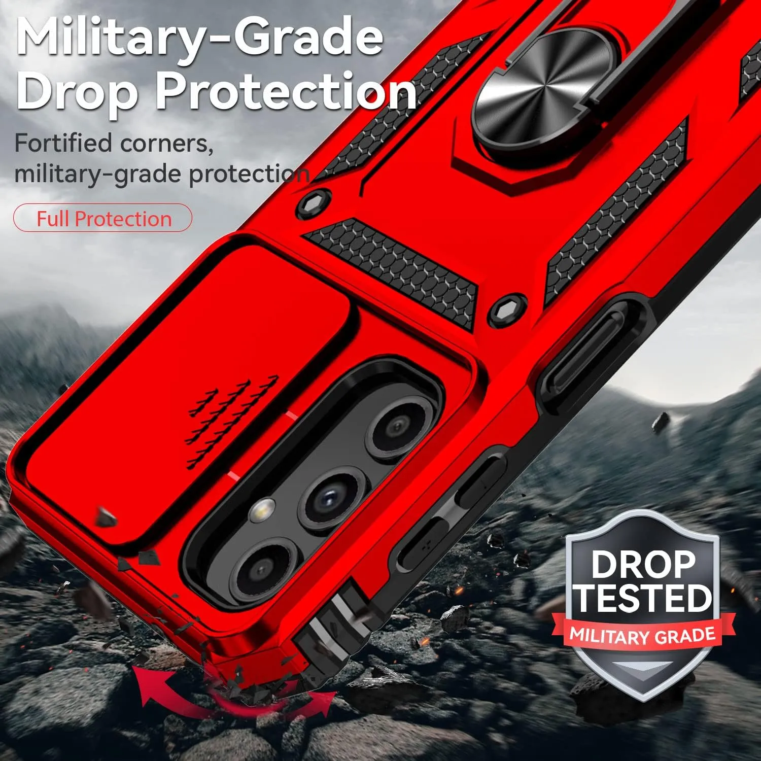 for Samsung Galaxy A25 5G Case,with Screen Protectors and Camera Cover,[Military Grade] 16ft.Drop Tested Cover with Magnetic Kickstand Protective Case for Samsung A25 5G, Red